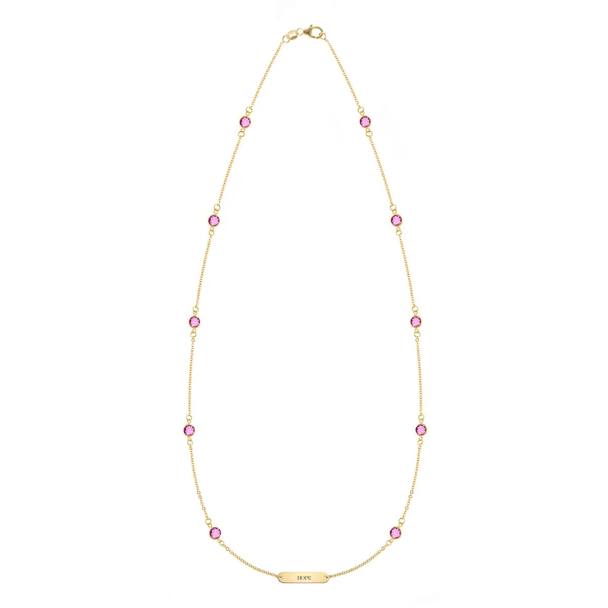 Pink Awareness HOPE & 10 Petite Pink Sapphire Necklace in 14k Gold