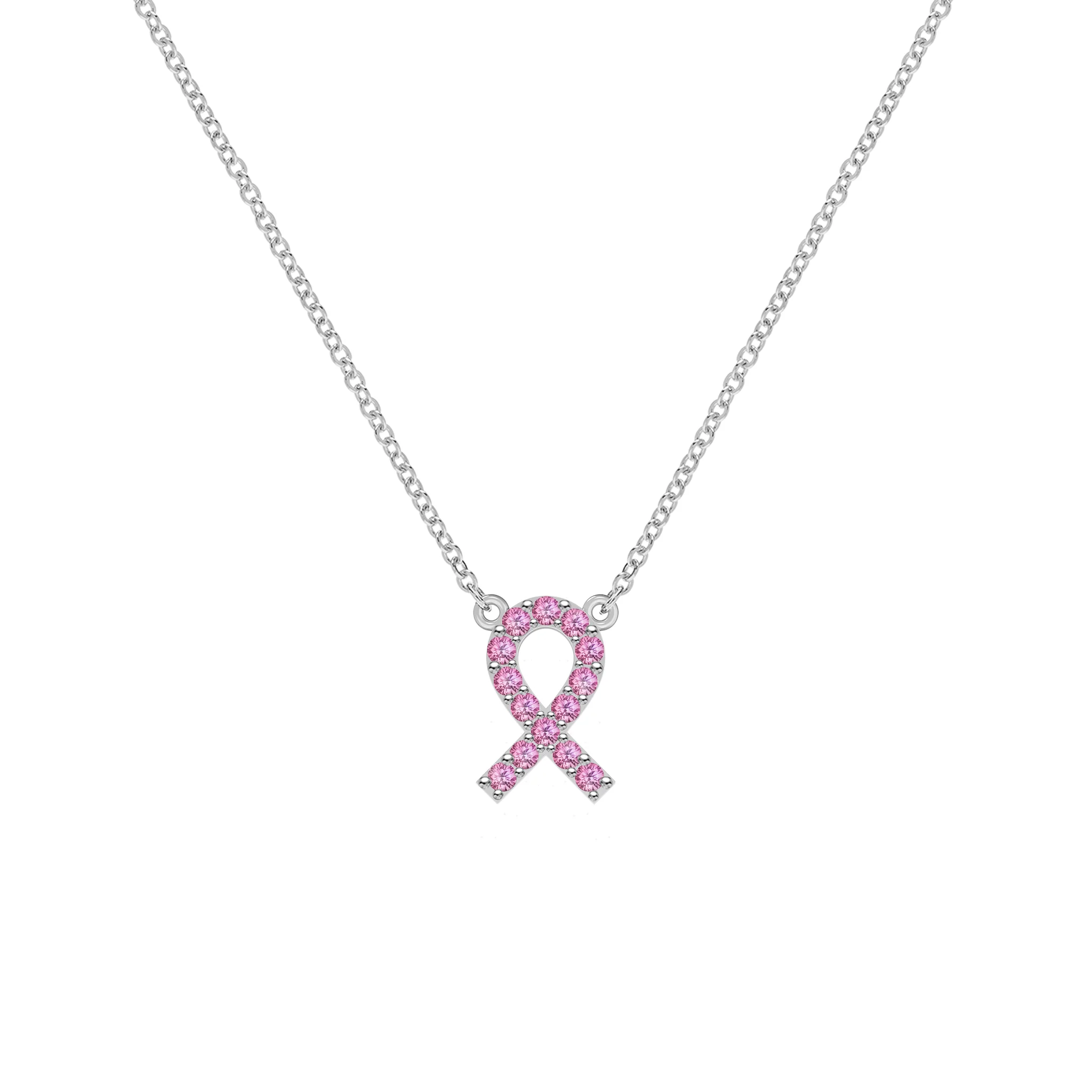 Pink Awareness Pave Ribbon Necklace in 14k Gold - Image 7