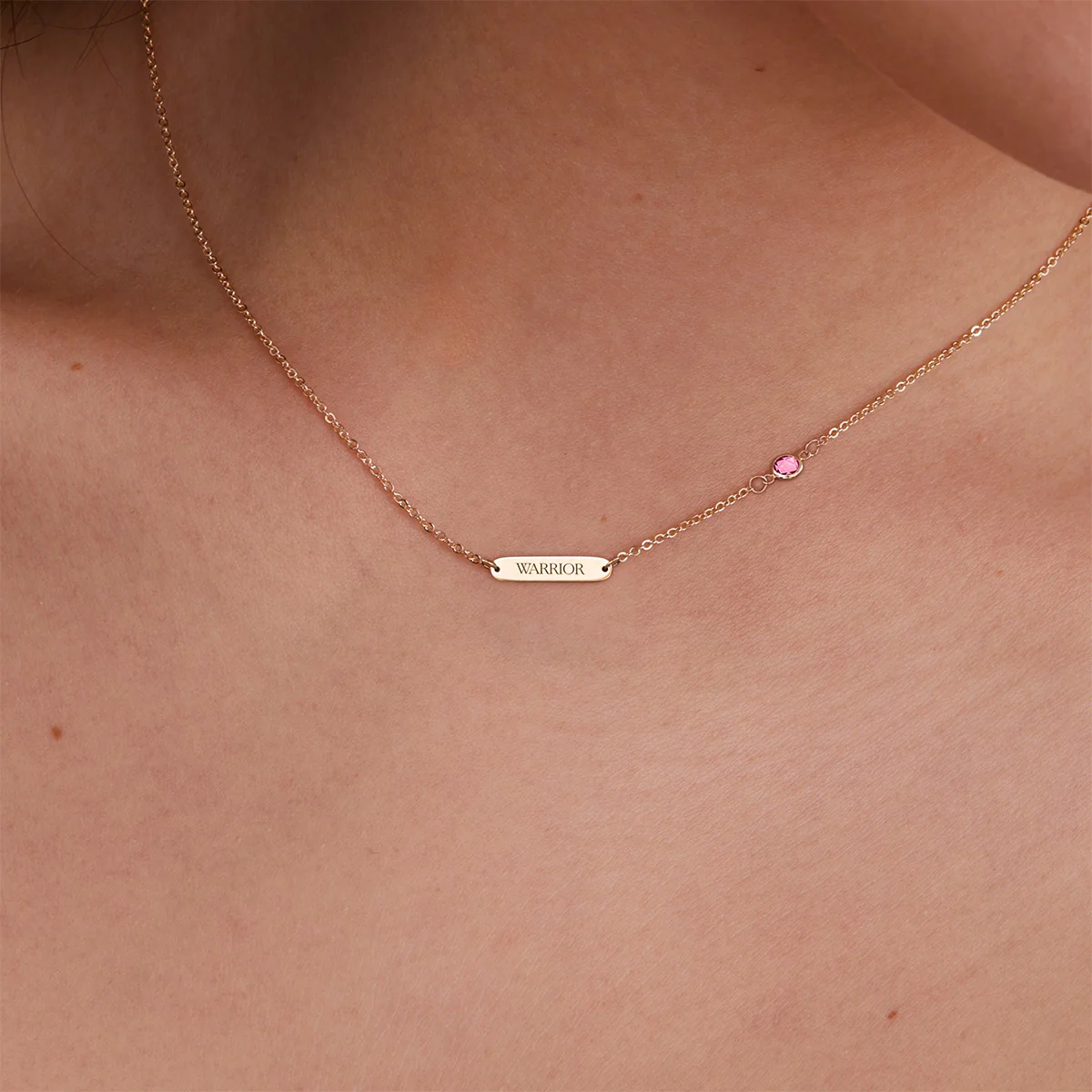 Pink Awareness WARRIOR & 1 Petite Pink Sapphire Necklace in 14k Gold - Image 3