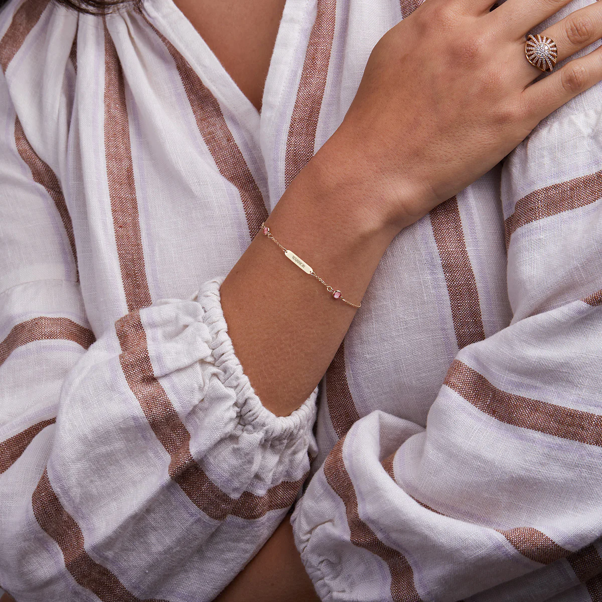 Pink Awareness WARRIOR & 6 Petite Pink Sapphire Bracelet in 14k Gold - Image 2