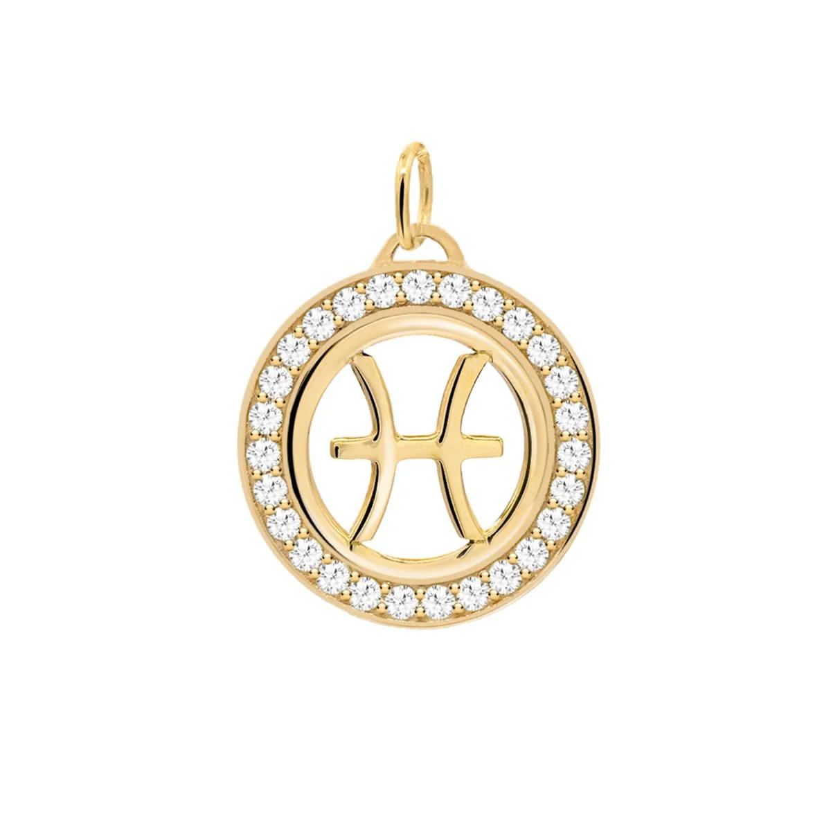 Pisces & Birthstone Pendant in 14k Gold