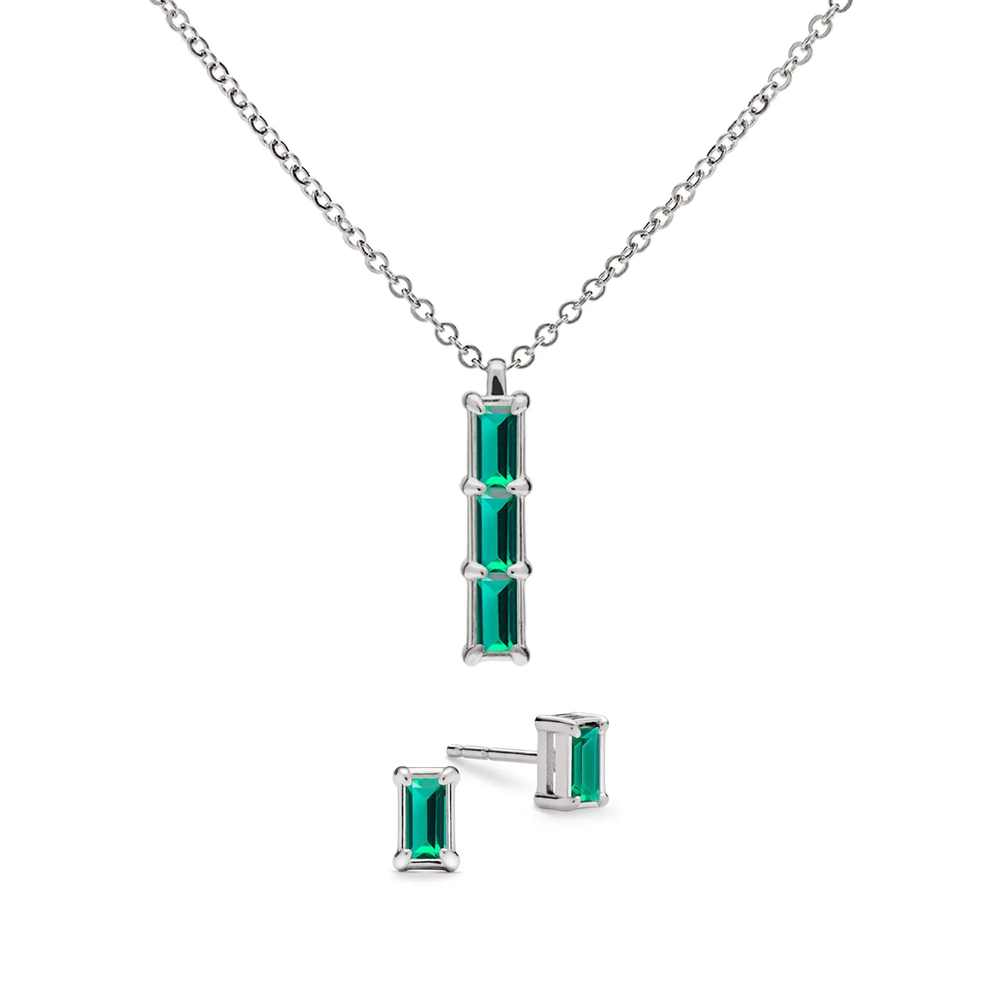 Providence 3 Emerald Pendant and Stud Earrings Set in 14k Gold (May) - Image 8