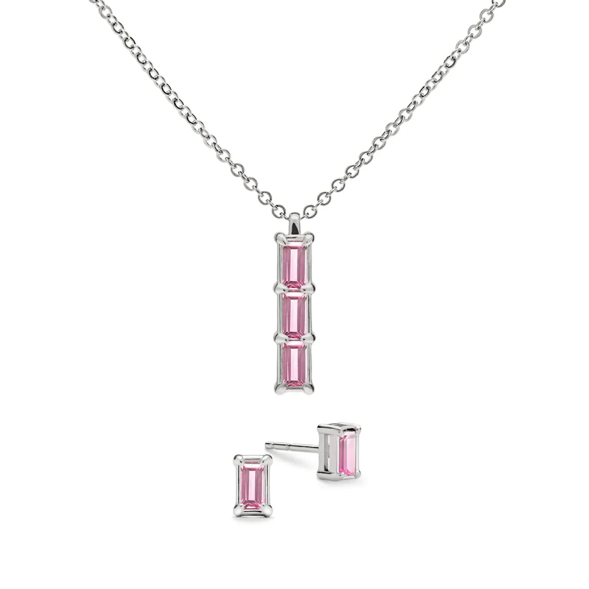 Providence 3 Pink Sapphire Pendant and Stud Earrings Set in 14k Gold (October) - Image 8