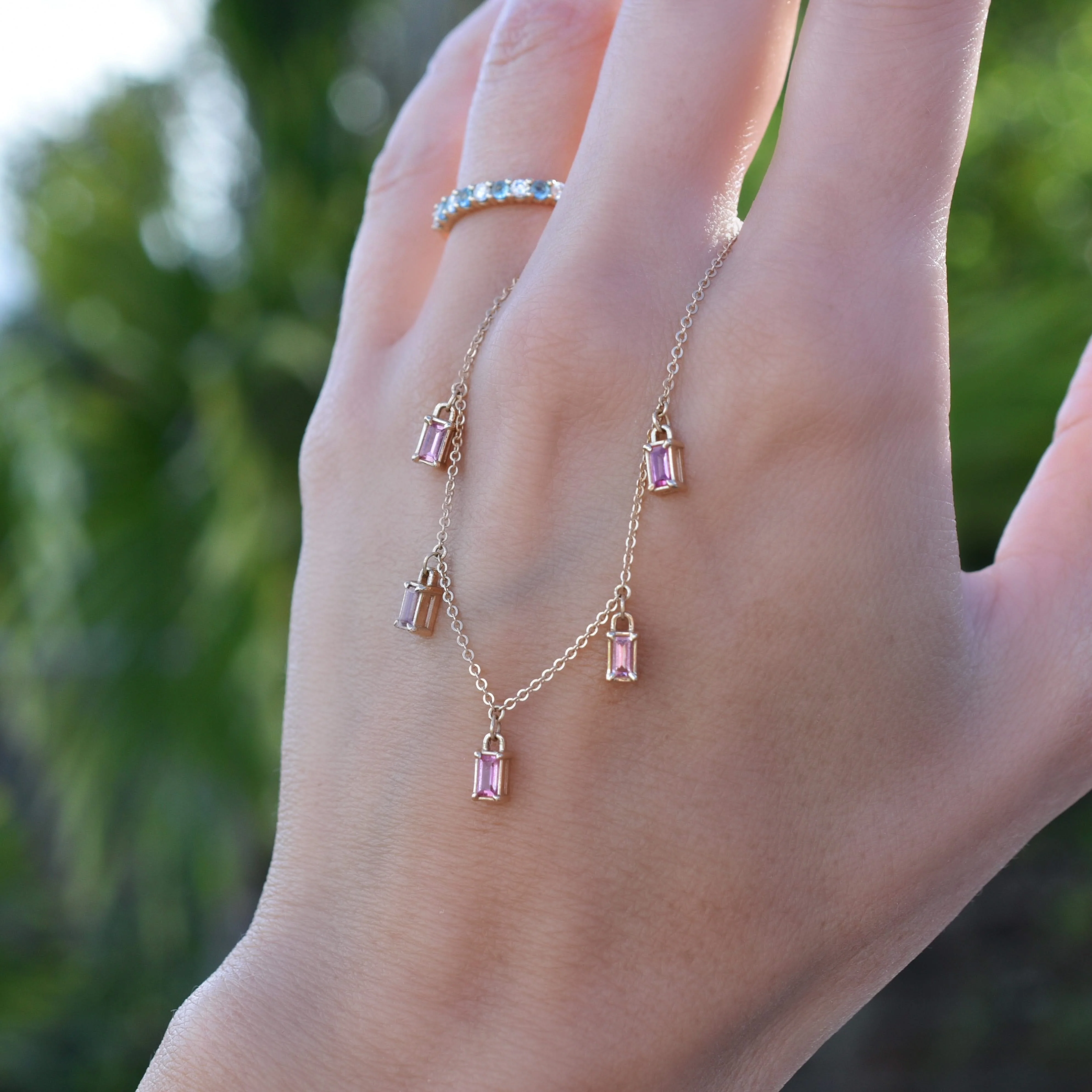 Providence 5 Pink Sapphire Drop Necklace in 14k Gold (October) - Image 3