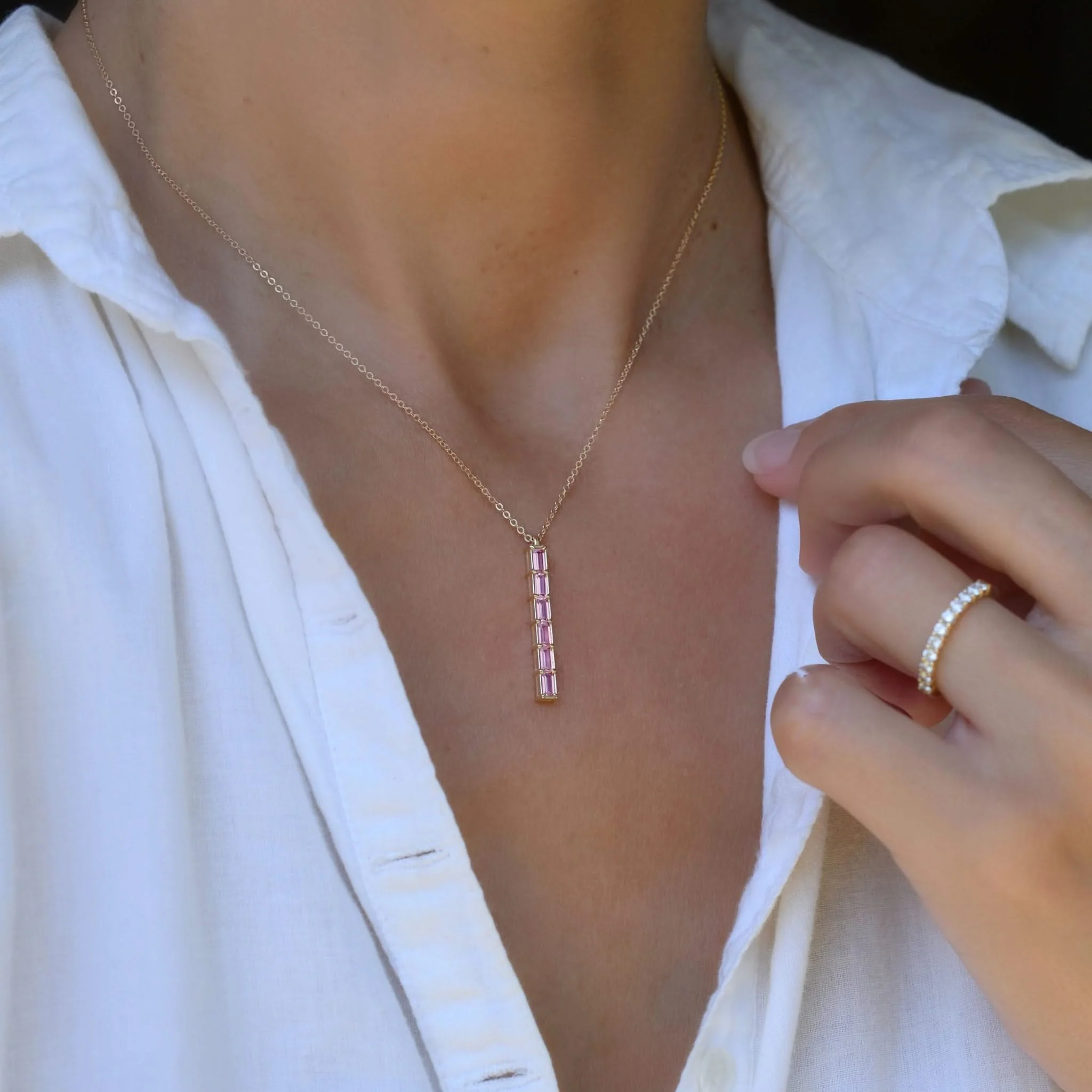 Providence 6 Pink Sapphire Pendant in 14k Gold (October) - Image 6