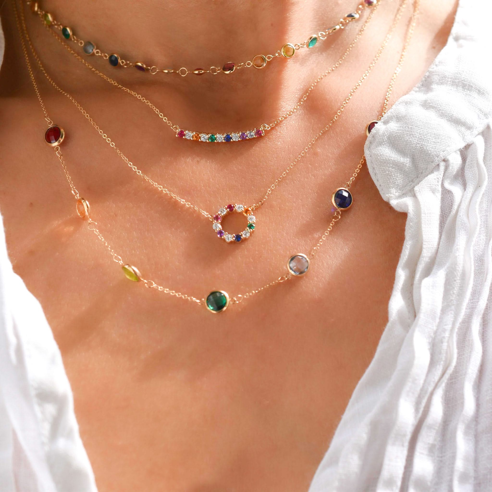 Rainbow Grand 9 Stone Necklace in 14k Gold - Image 2