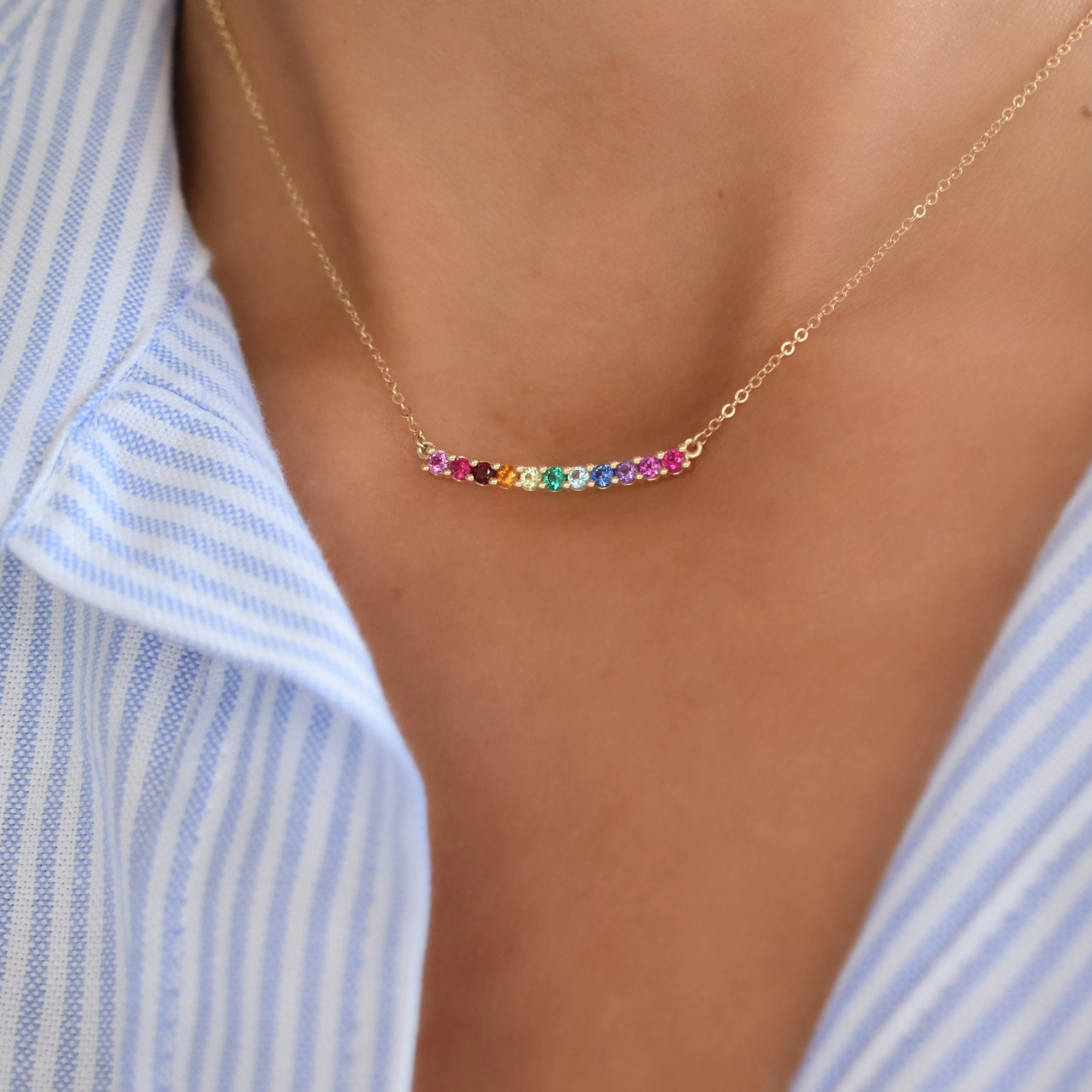 Rainbow Rosecliff Bar Necklace in 14k Gold - Image 9