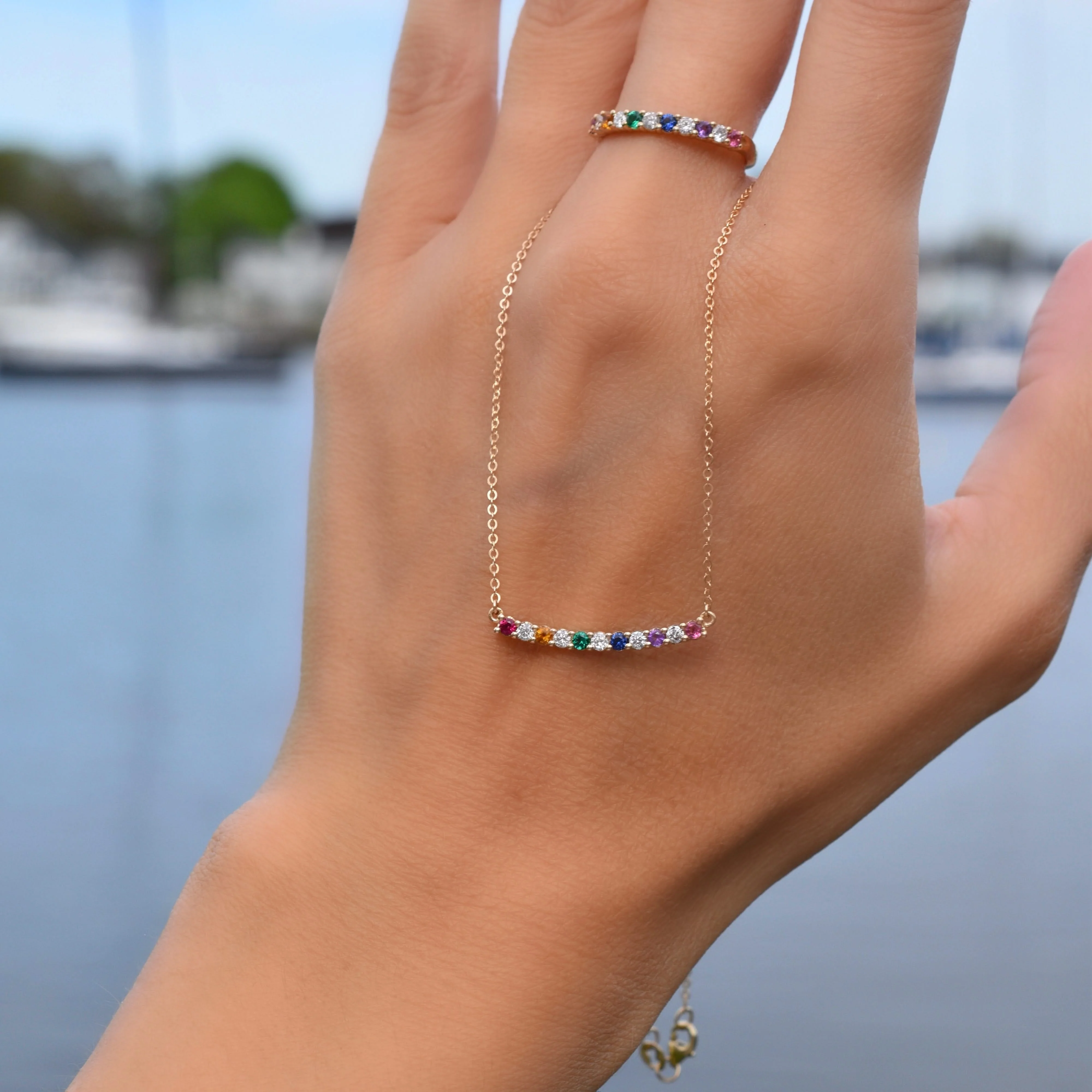 Rainbow Rosecliff Bar Necklace with Diamonds in 14k Gold - Image 6