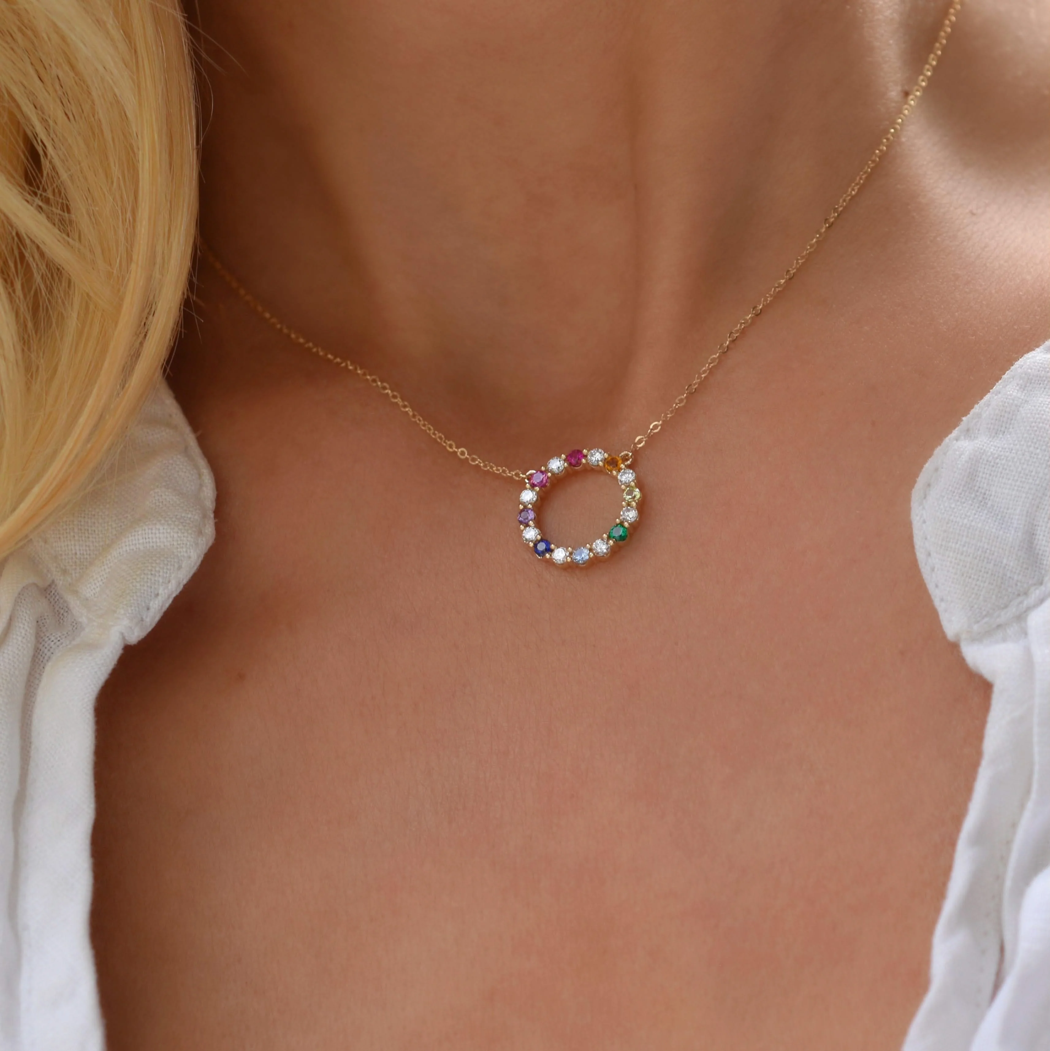 Rainbow Rosecliff Circle Necklace with Diamonds in 14k Gold - Image 3