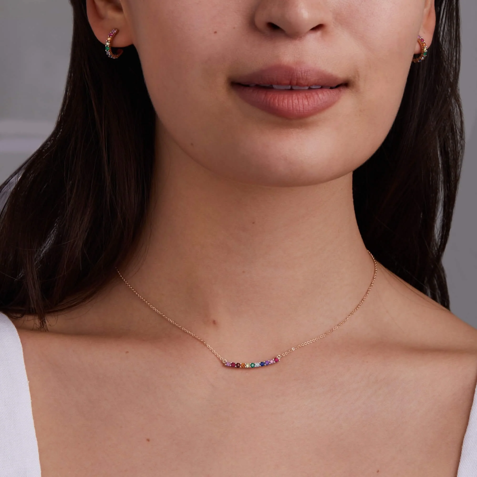 Rainbow Rosecliff Bar Necklace in 14k Gold - Image 3