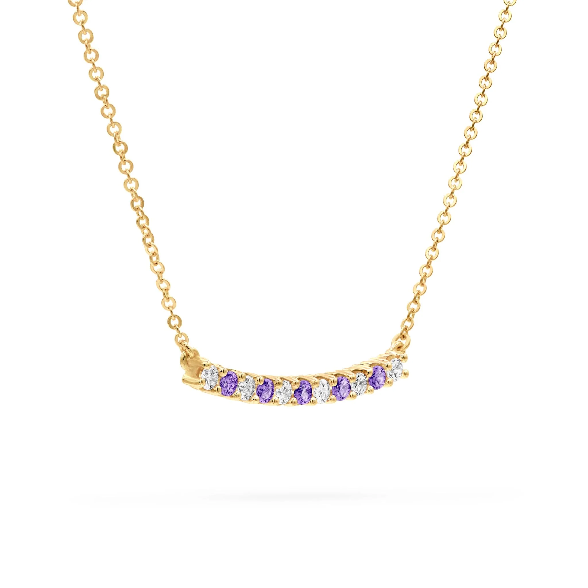 Rosecliff Diamond & Amethyst Bar Necklace in 14k Gold (February) - Image 4