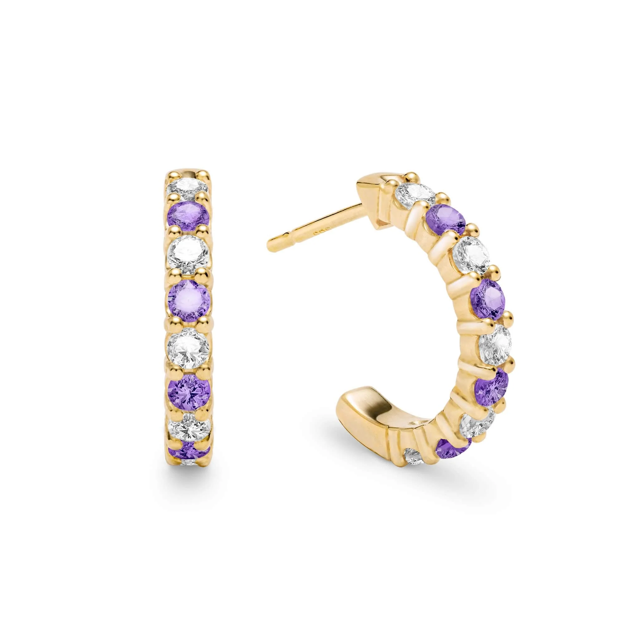 Rosecliff Diamond & Amethyst Huggie Hoop Earrings in 14k Gold (February)