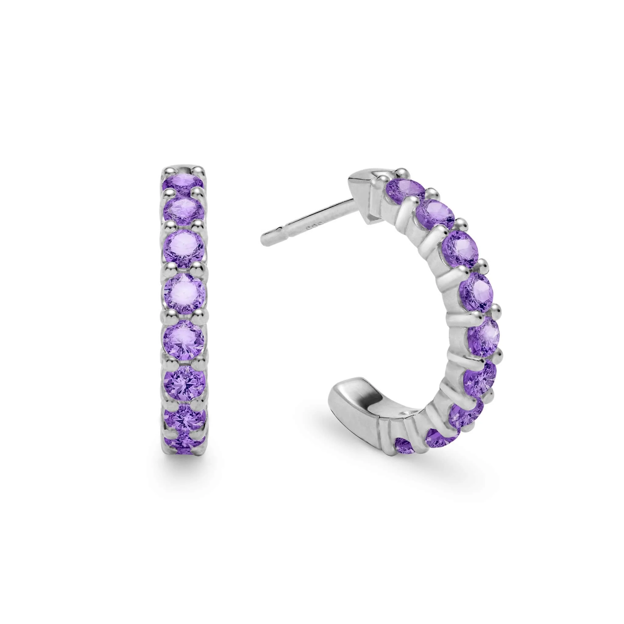 Rosecliff Amethyst Huggie Hoop Earrings in 14k Gold (February) - Image 5