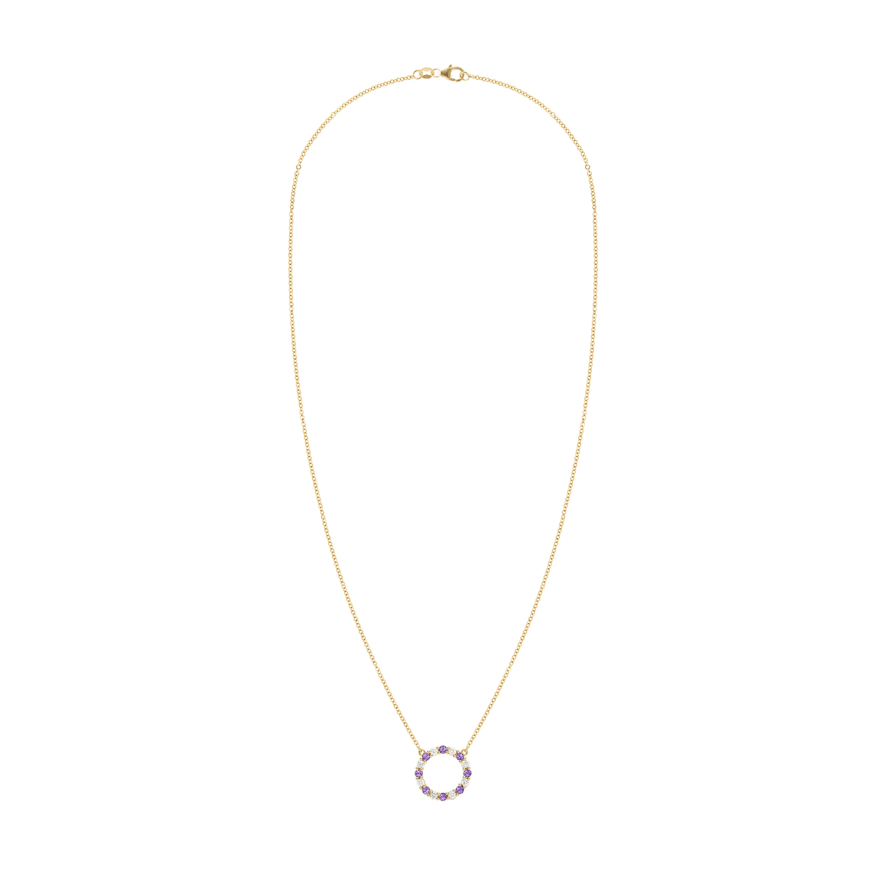 Rosecliff Circle Diamond & Amethyst Necklace in 14k Gold (February) - Image 5