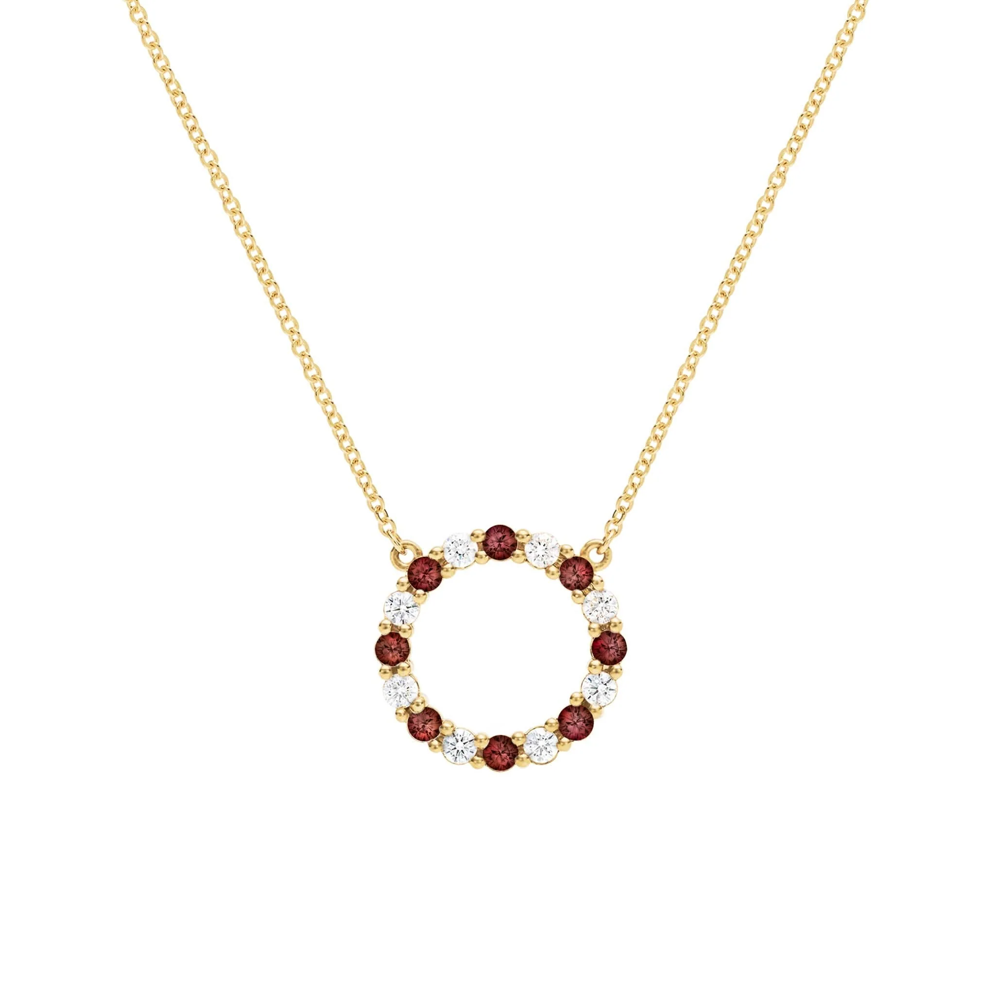Rosecliff Circle Diamond & Garnet Necklace in 14k Gold (January)