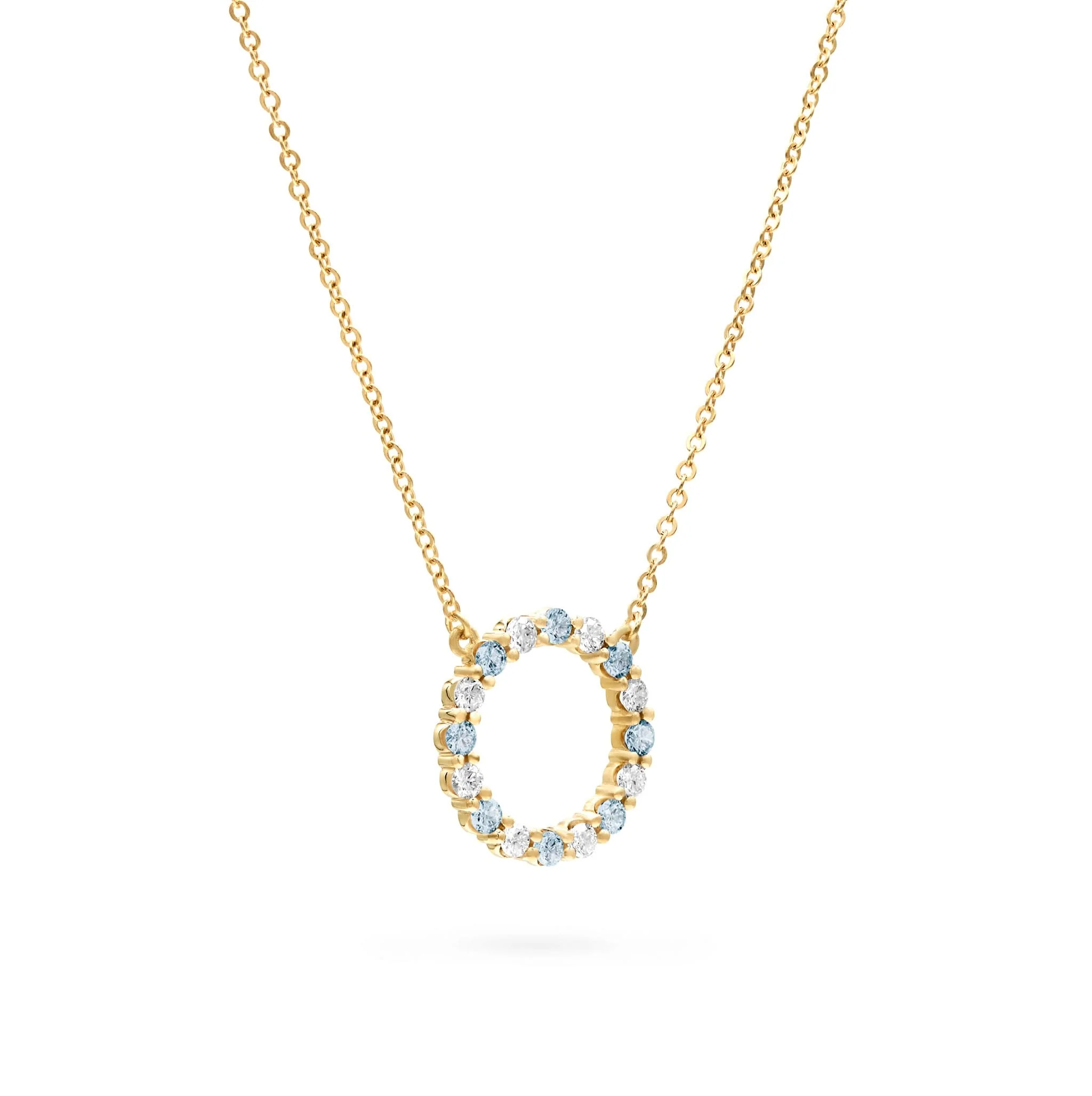 Rosecliff Circle Diamond & Nantucket Blue Topaz Necklace in 14k Gold (December) - Image 4