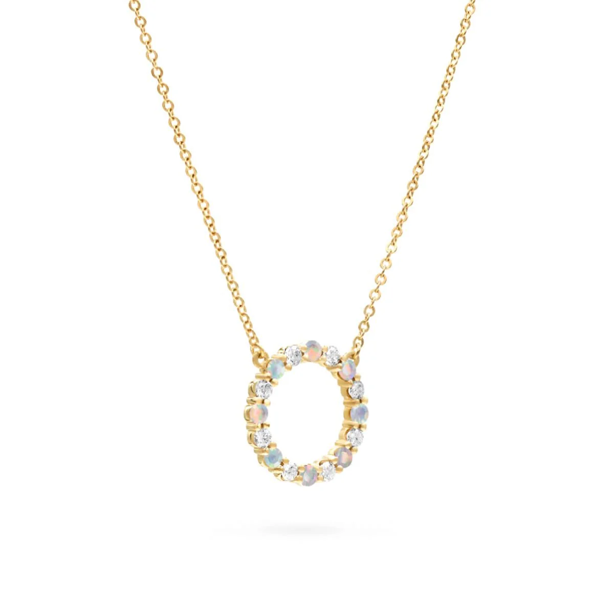 Rosecliff Circle Diamond & Opal Necklace in 14k Gold (October) - Image 5