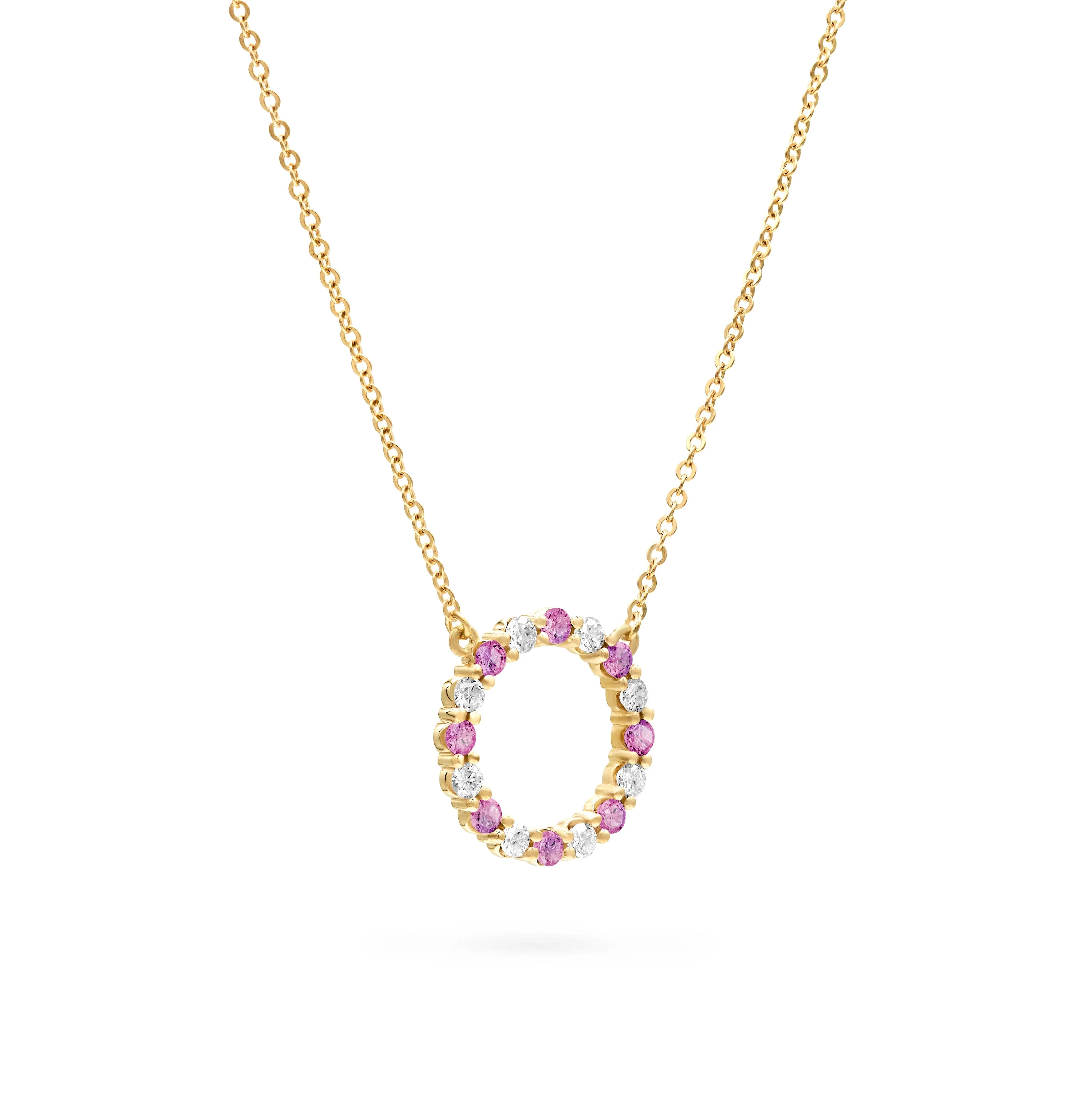 Rosecliff Circle Diamond & Pink Sapphire Necklace in 14k Gold (October) - Image 4