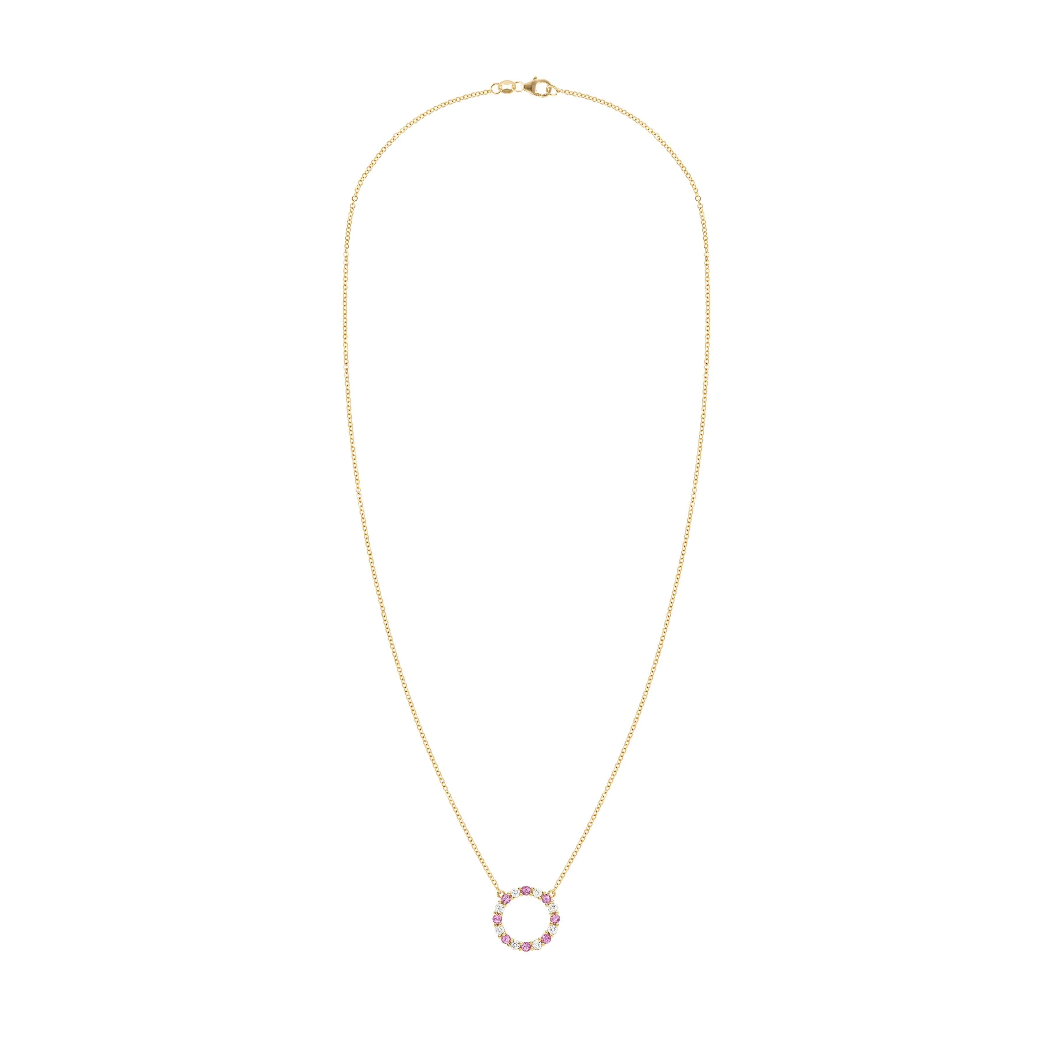 Rosecliff Circle Diamond & Pink Sapphire Necklace in 14k Gold (October) - Image 5