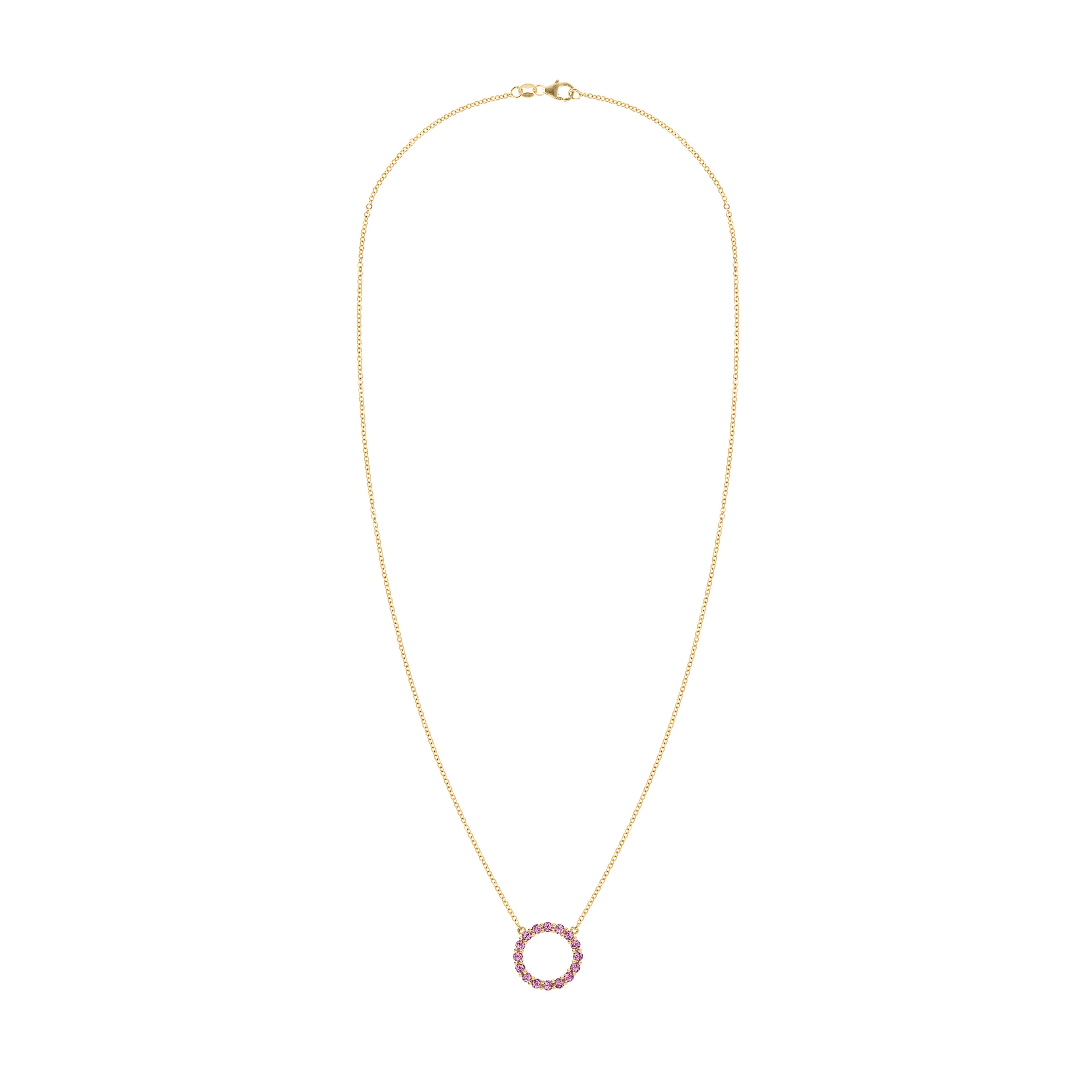 Rosecliff Circle Pink Sapphire Necklace in 14k Gold (October) - Image 4