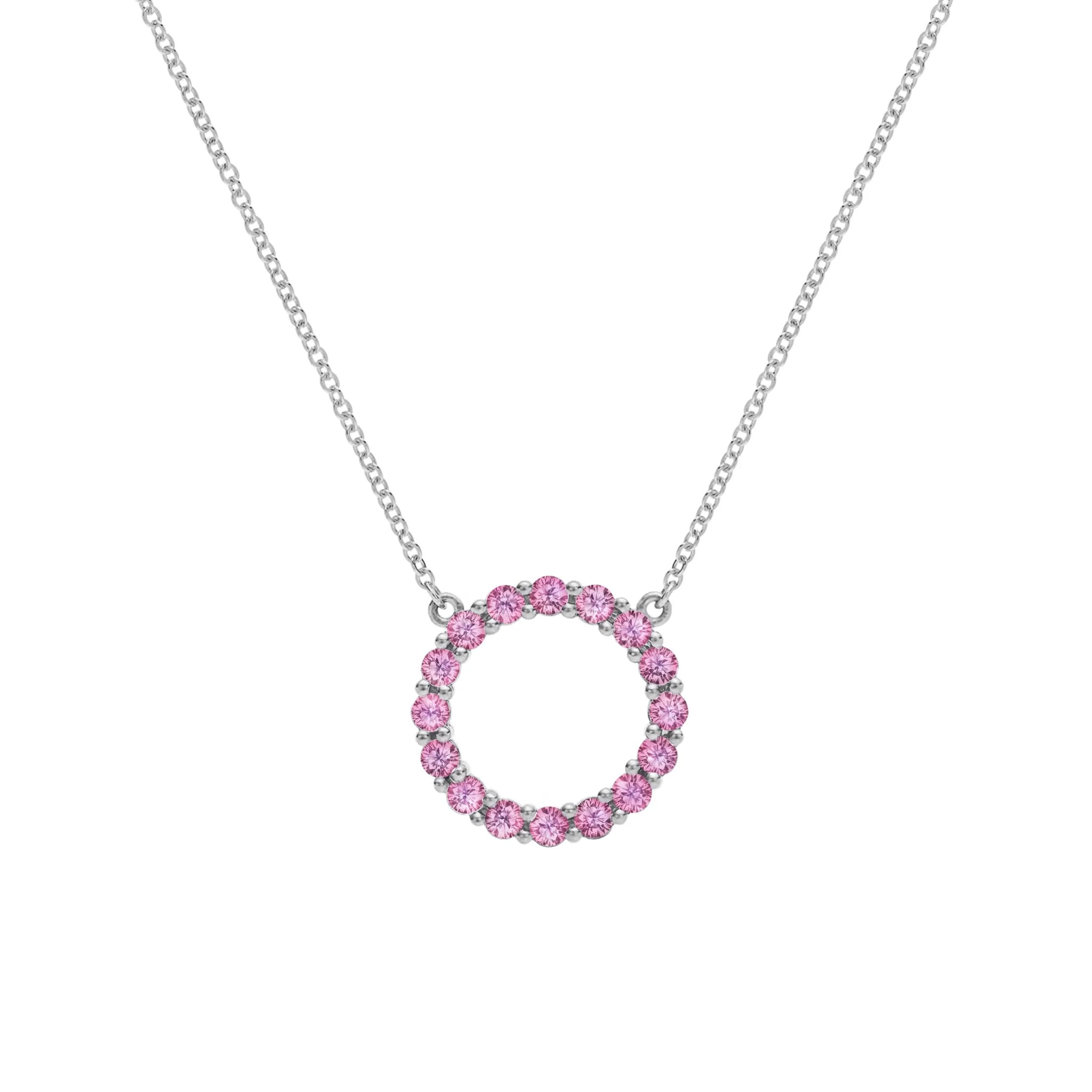 Rosecliff Circle Pink Sapphire Necklace in 14k Gold (October) - Image 8