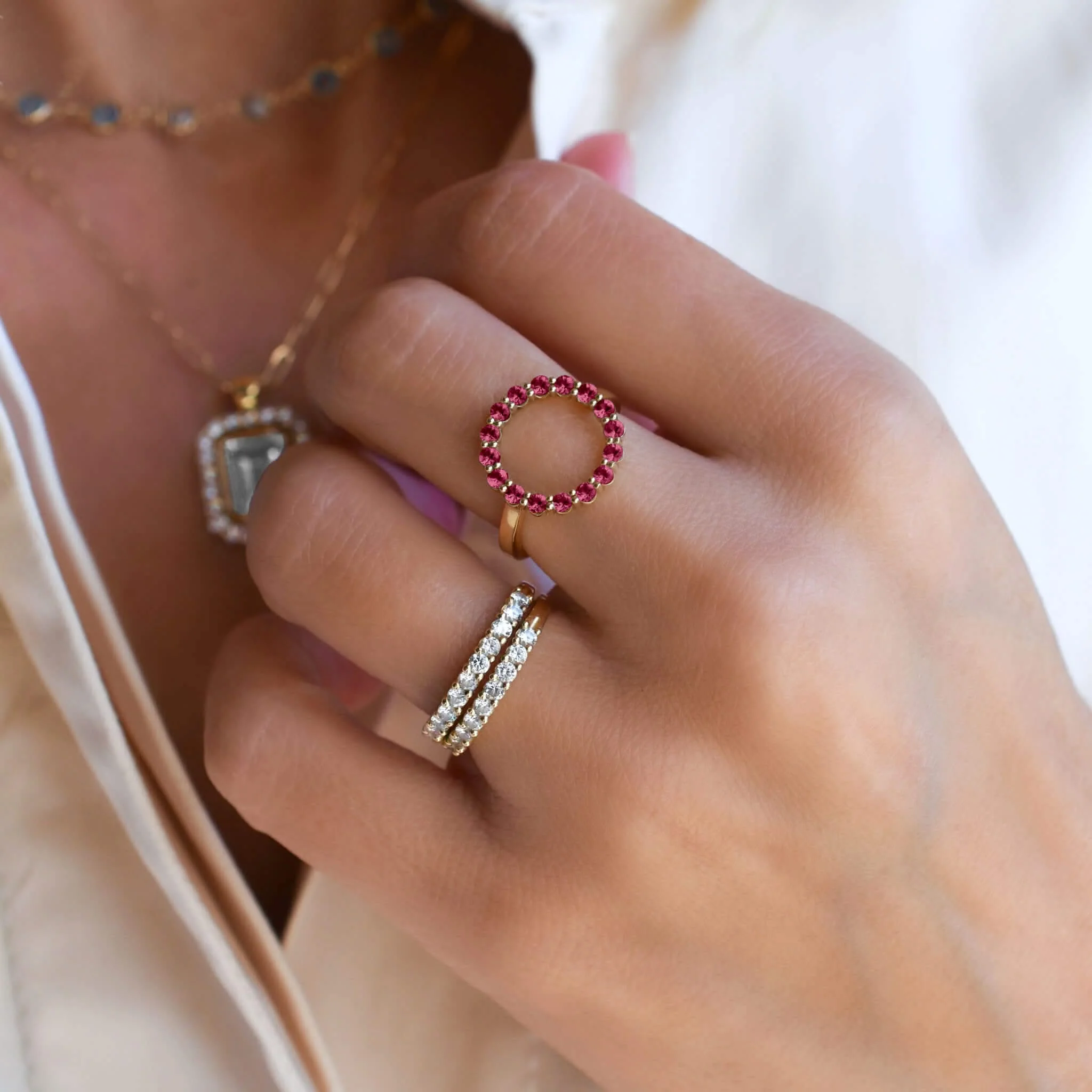 Rosecliff Circle Ruby Ring in 14k Gold (July) - Image 6