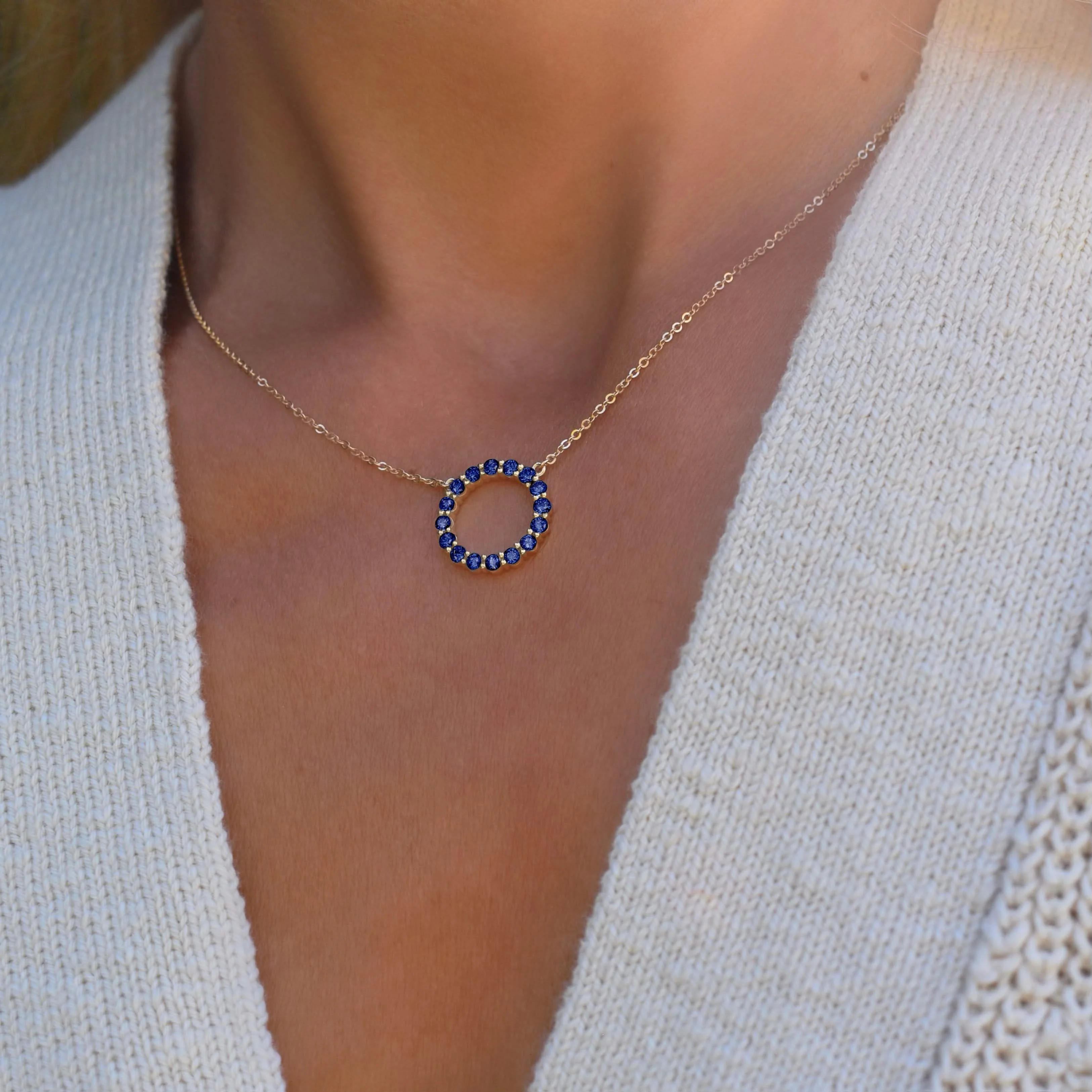 Rosecliff Circle Sapphire Necklace in 14k Gold (September) - Image 10