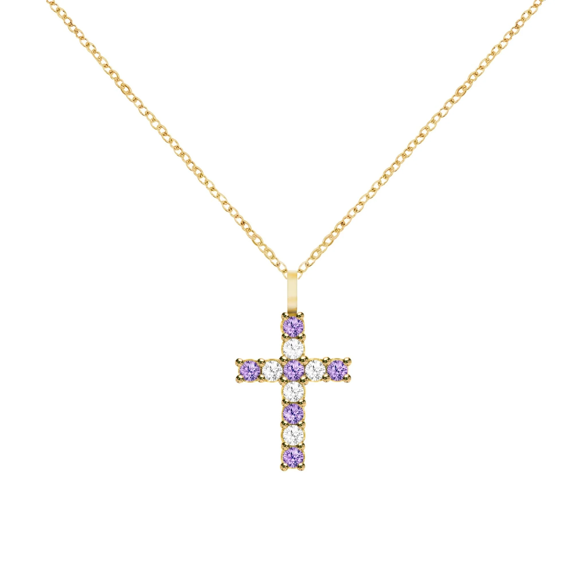 Rosecliff Cross Diamond & Amethyst Pendant in 14k Gold (February) - Image 5