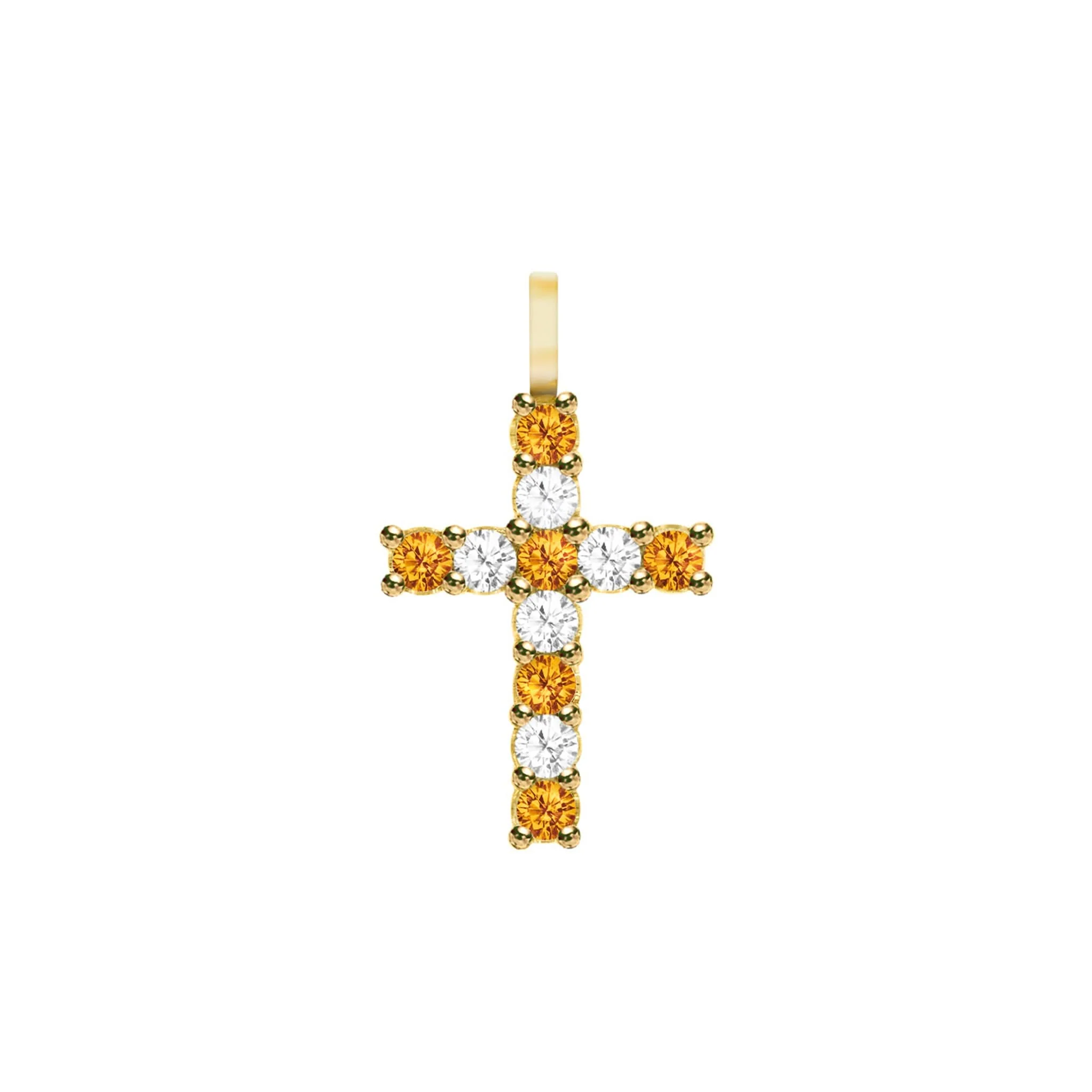 Rosecliff Cross Diamond & Citrine Pendant in 14k Gold (November)