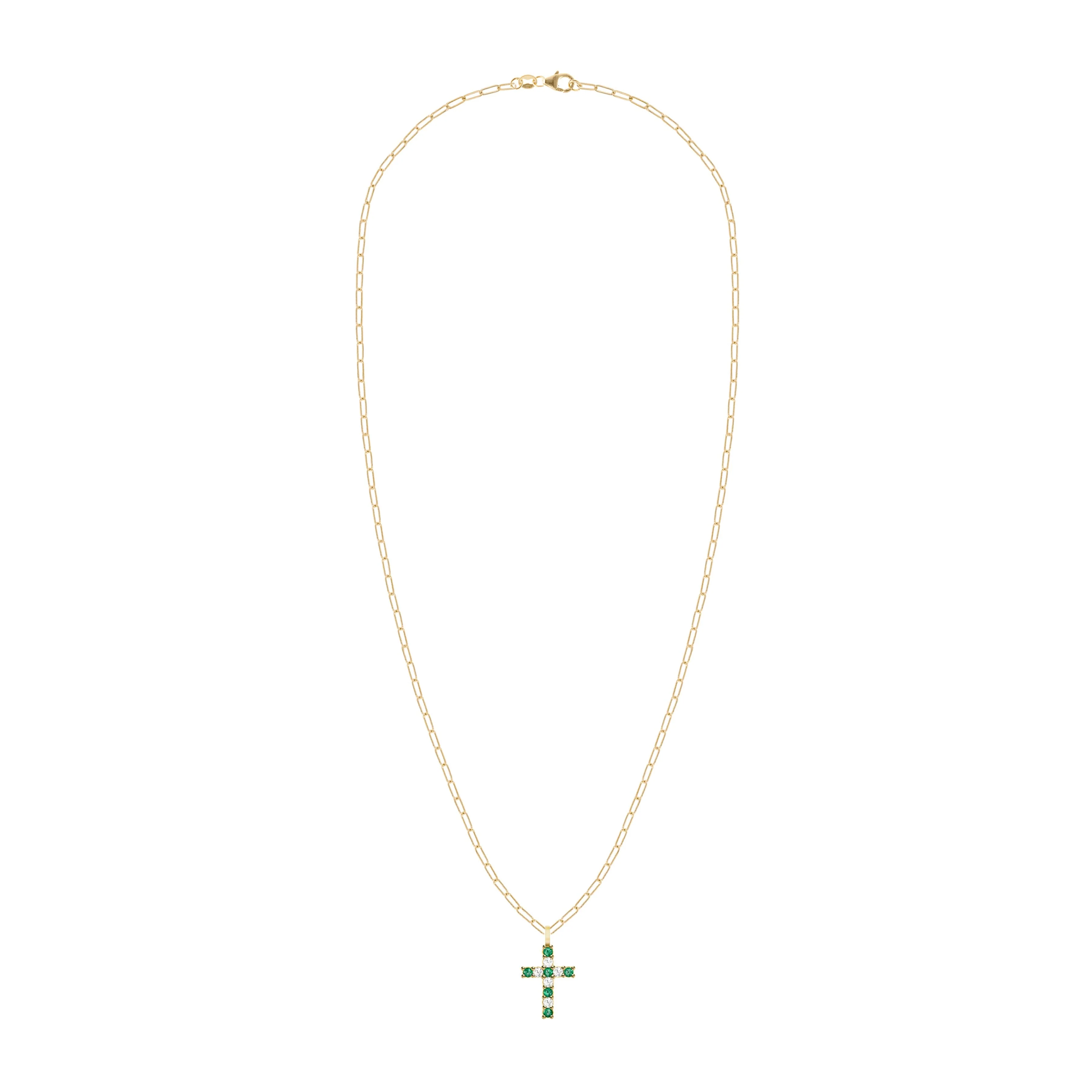 Rosecliff Cross Diamond & Emerald Pendant in 14k Gold (May) - Image 5