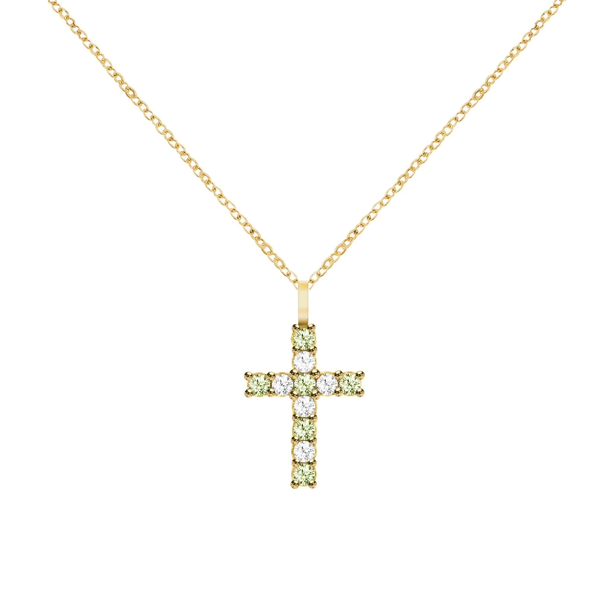 Rosecliff Cross Diamond & Peridot Pendant in 14k Gold (August) - Image 5