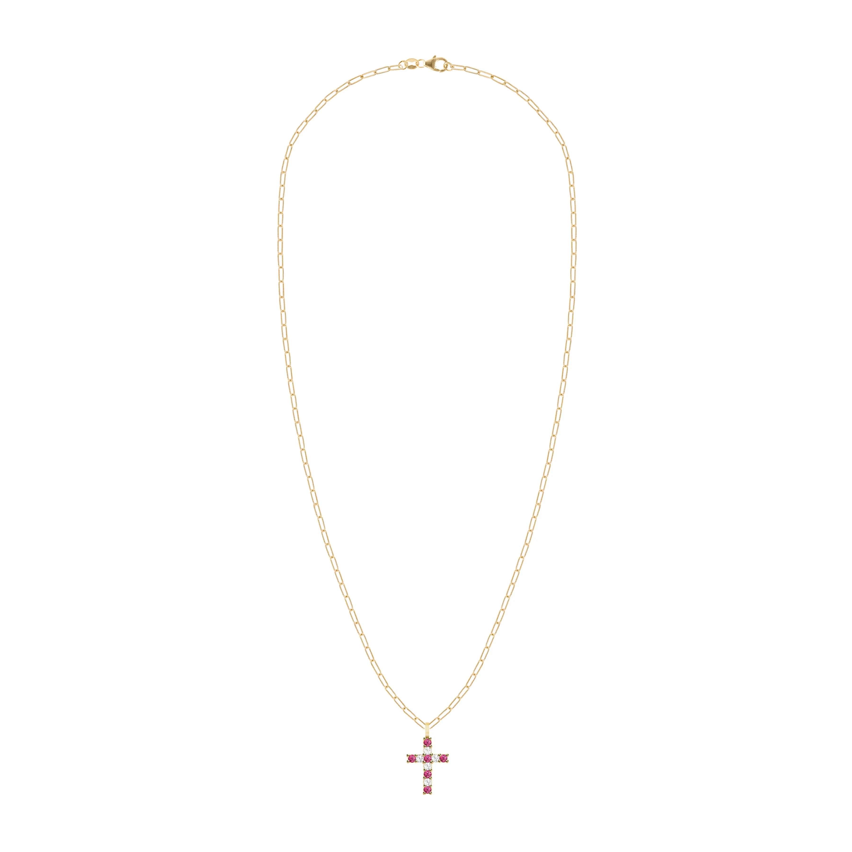Rosecliff Cross Diamond & Ruby Pendant in 14k Gold (July) - Image 4