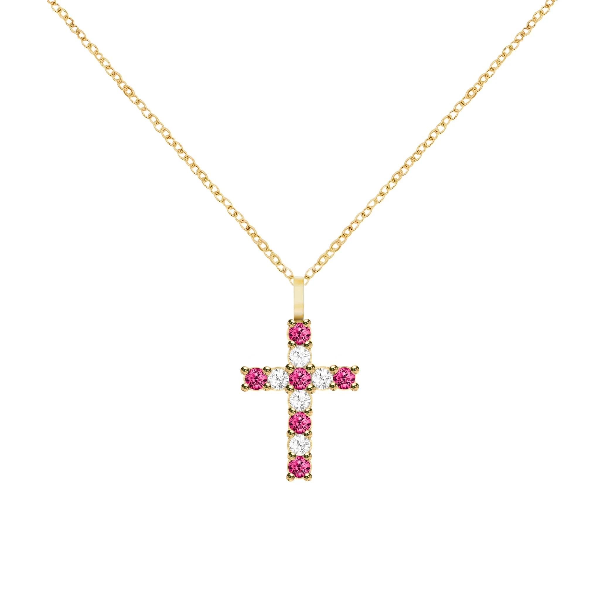 Rosecliff Cross Diamond & Ruby Pendant in 14k Gold (July) - Image 5
