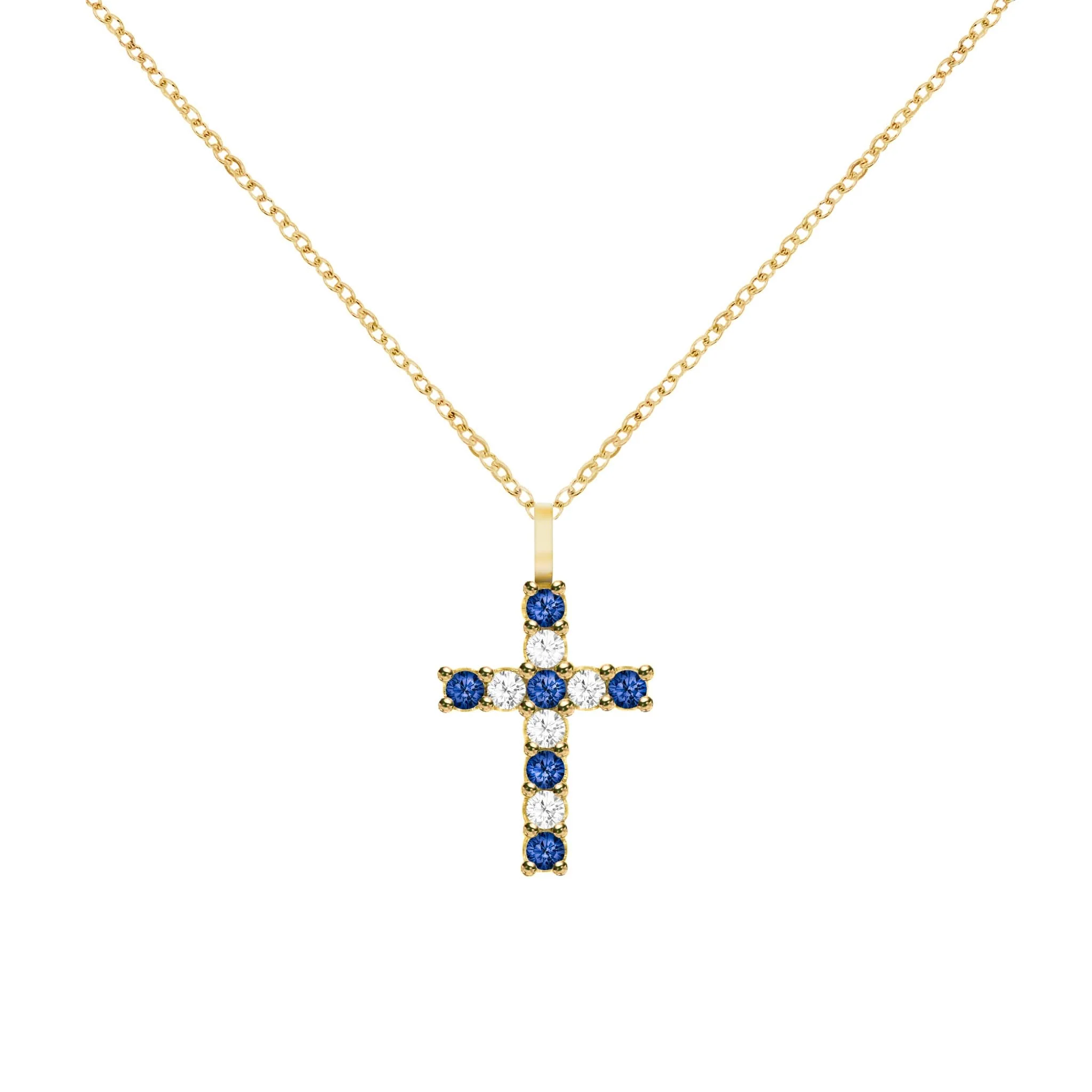 Rosecliff Cross Diamond & Sapphire Pendant in 14k Gold (September) - Image 5