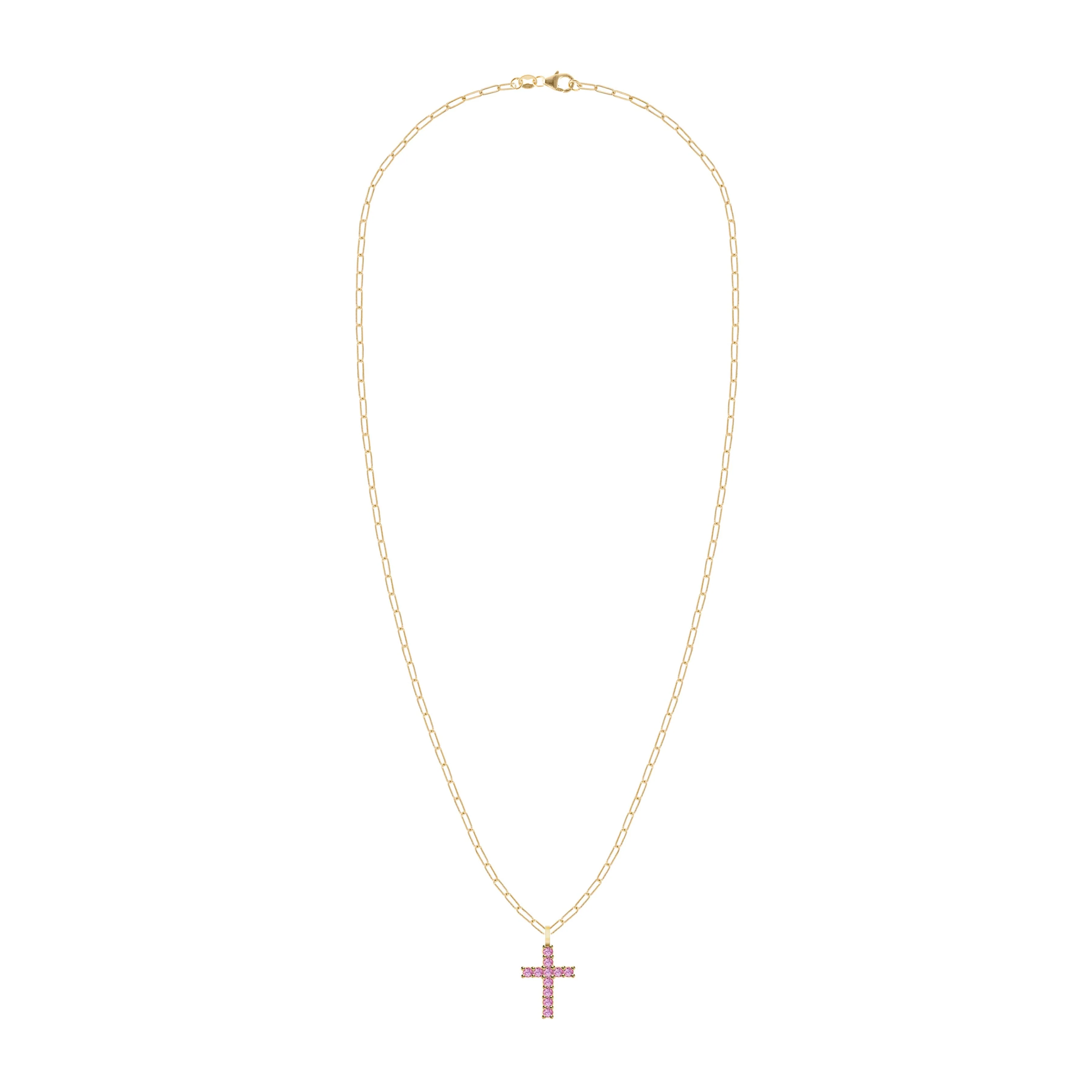 Rosecliff Cross Pink Sapphire Pendant in 14k Gold (October) - Image 4