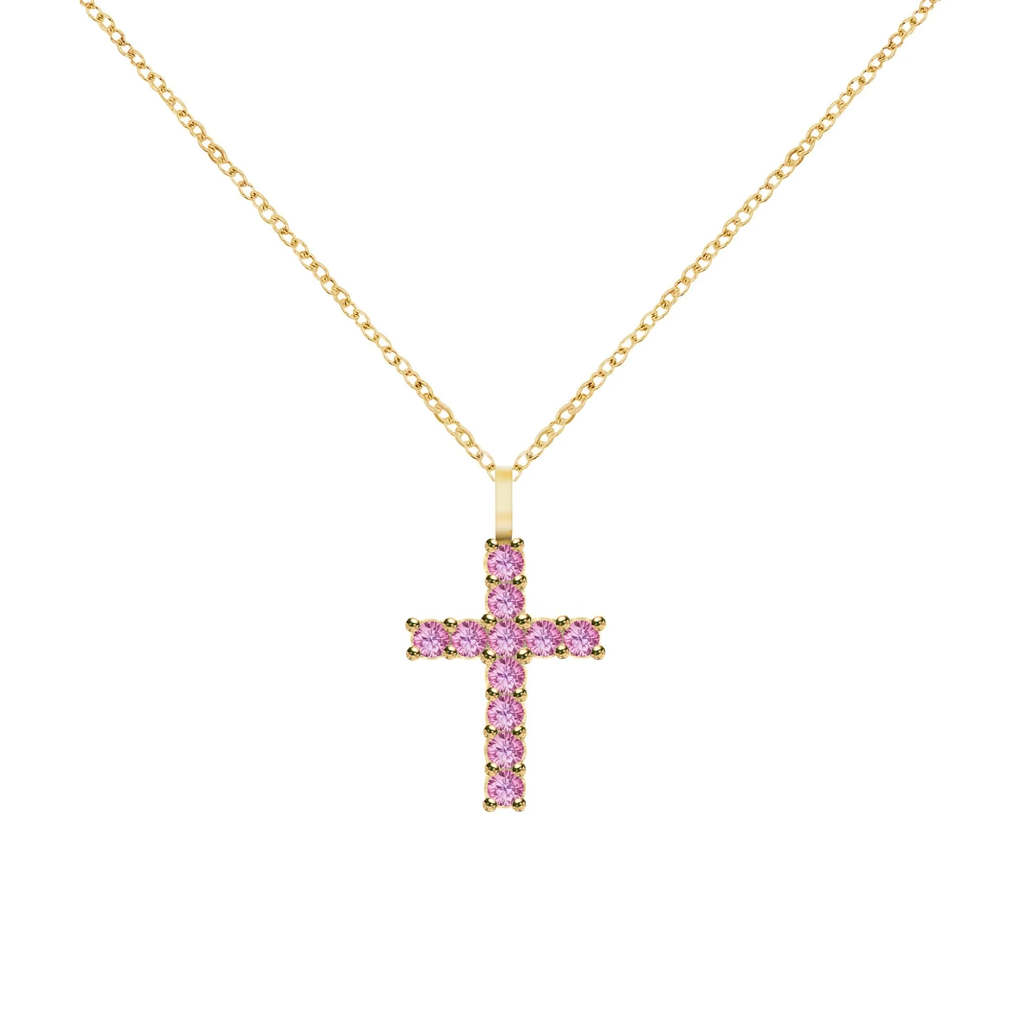 Rosecliff Cross Pink Sapphire Pendant in 14k Gold (October) - Image 5