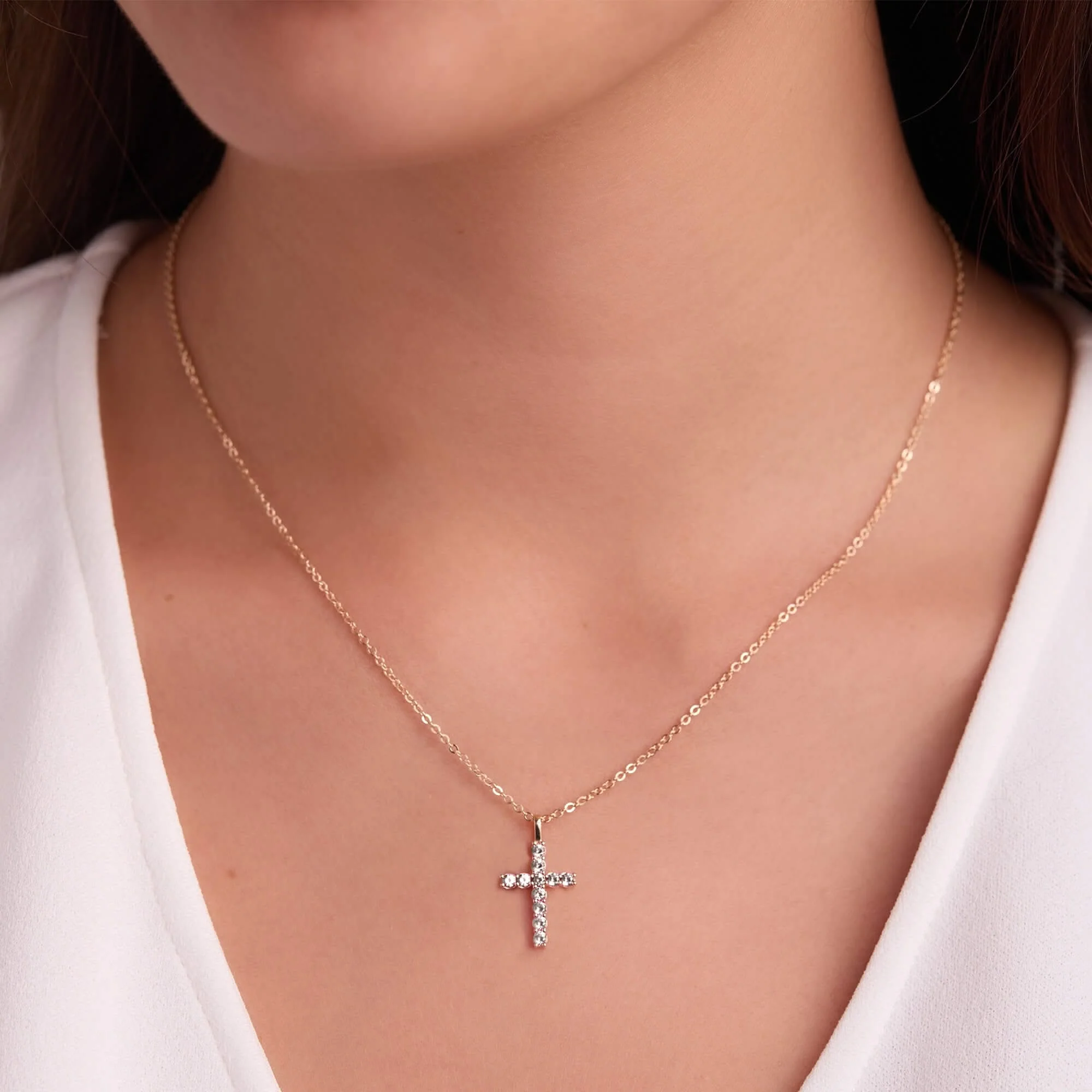 Rosecliff Cross White Topaz Pendant in 14k Gold (April) - Image 3