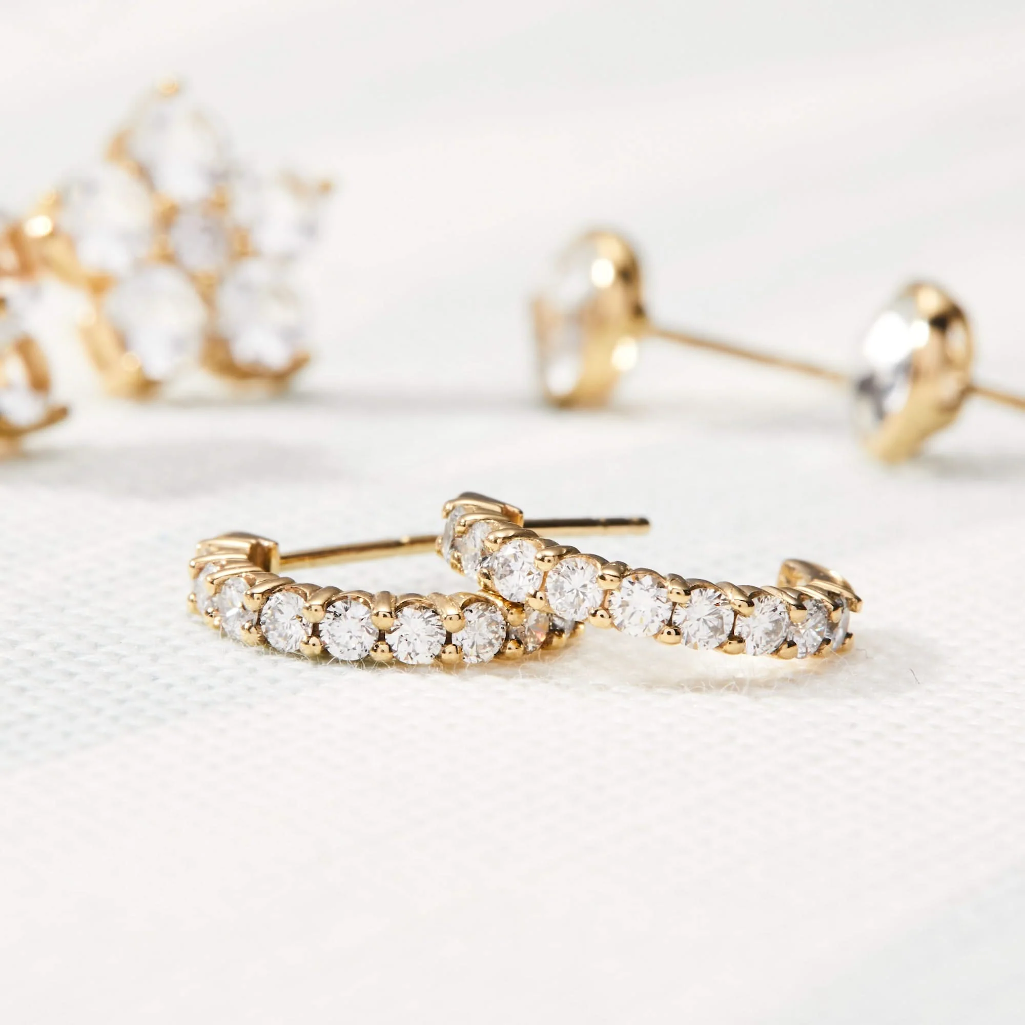 Rosecliff Diamond Huggie Hoop Earrings in 14k Gold (April) - Image 8