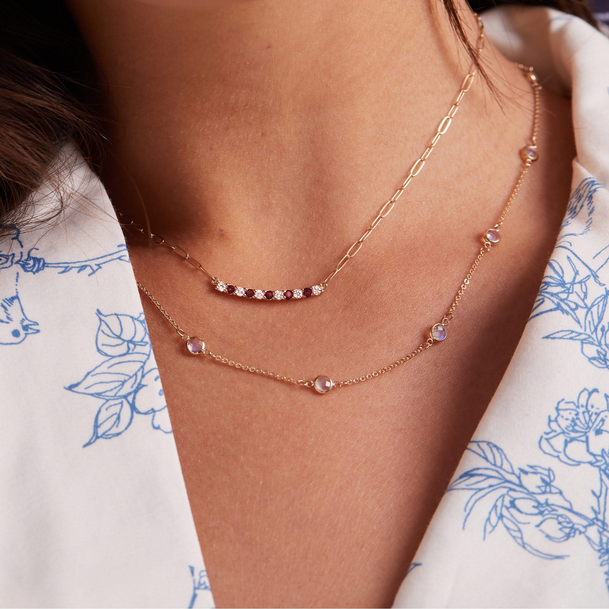 Rosecliff Diamond & Garnet Bar Adelaide Mini Necklace in 14k Gold (January) - Image 3