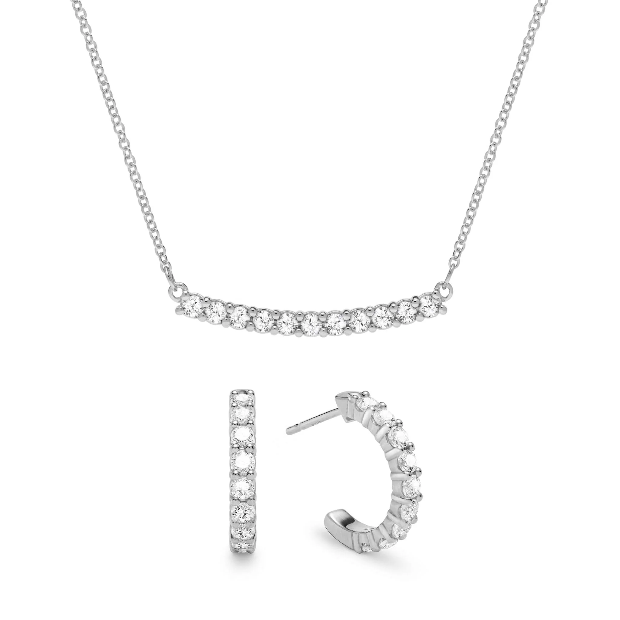 Rosecliff Diamond Bar Necklace and Huggie Hoop Earrings Set in 14k Gold (April) - Image 8