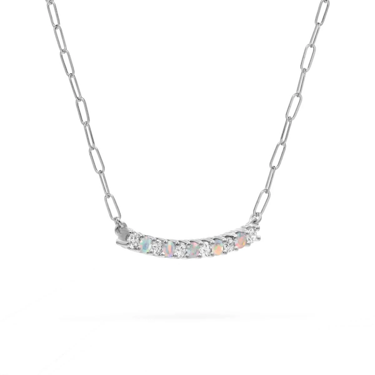 Rosecliff Diamond & Opal Bar Adelaide Mini Necklace in 14k Gold (October) - Image 9