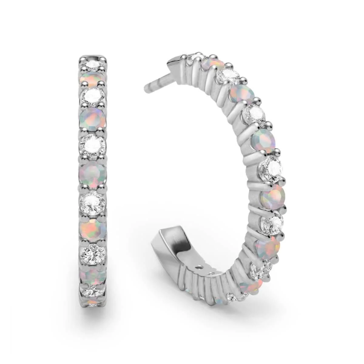 Rosecliff Diamond & Opal Hoop Earrings in 14k Gold (October) - Image 5