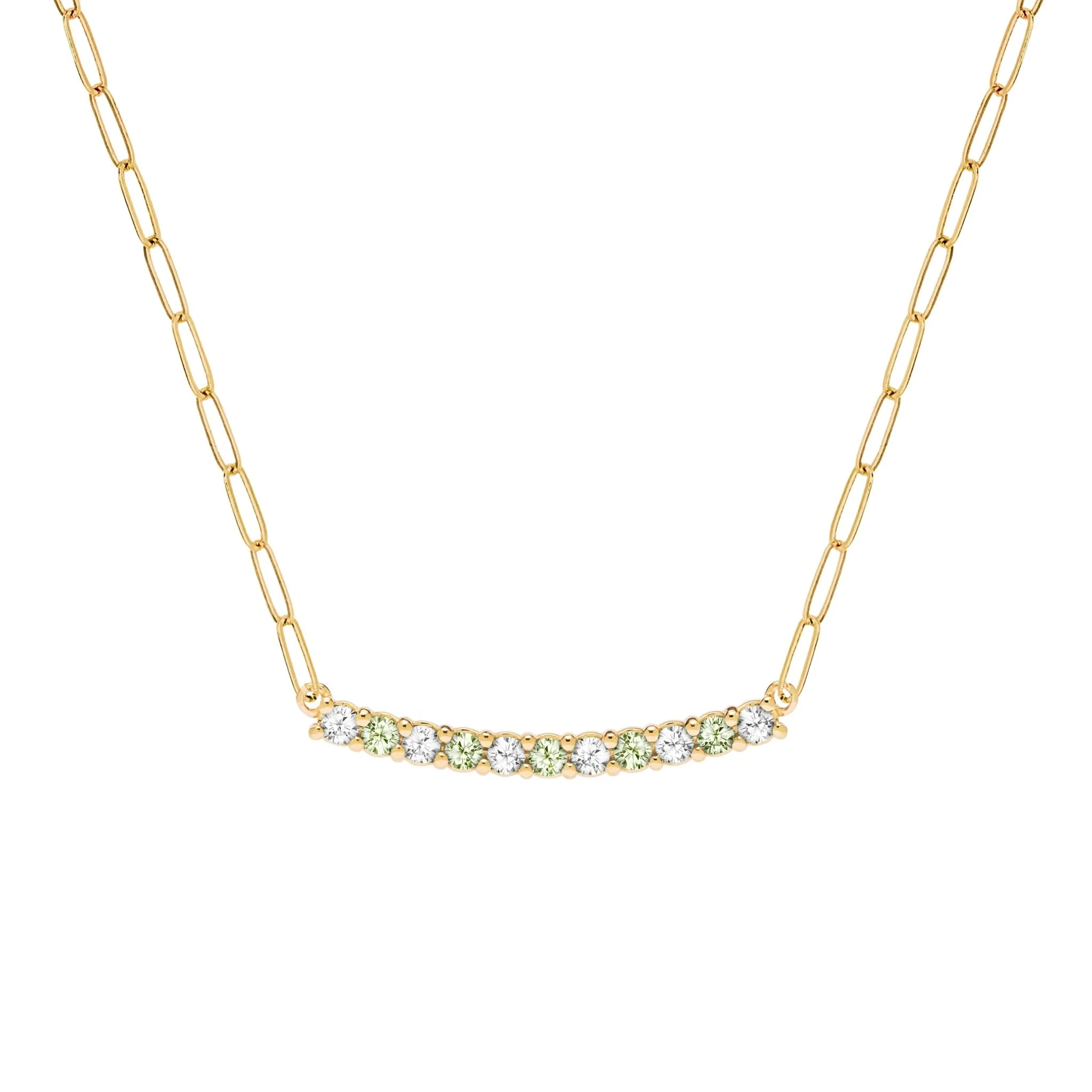 Rosecliff Diamond & Peridot Bar Adelaide Mini Necklace in 14k Gold (August)