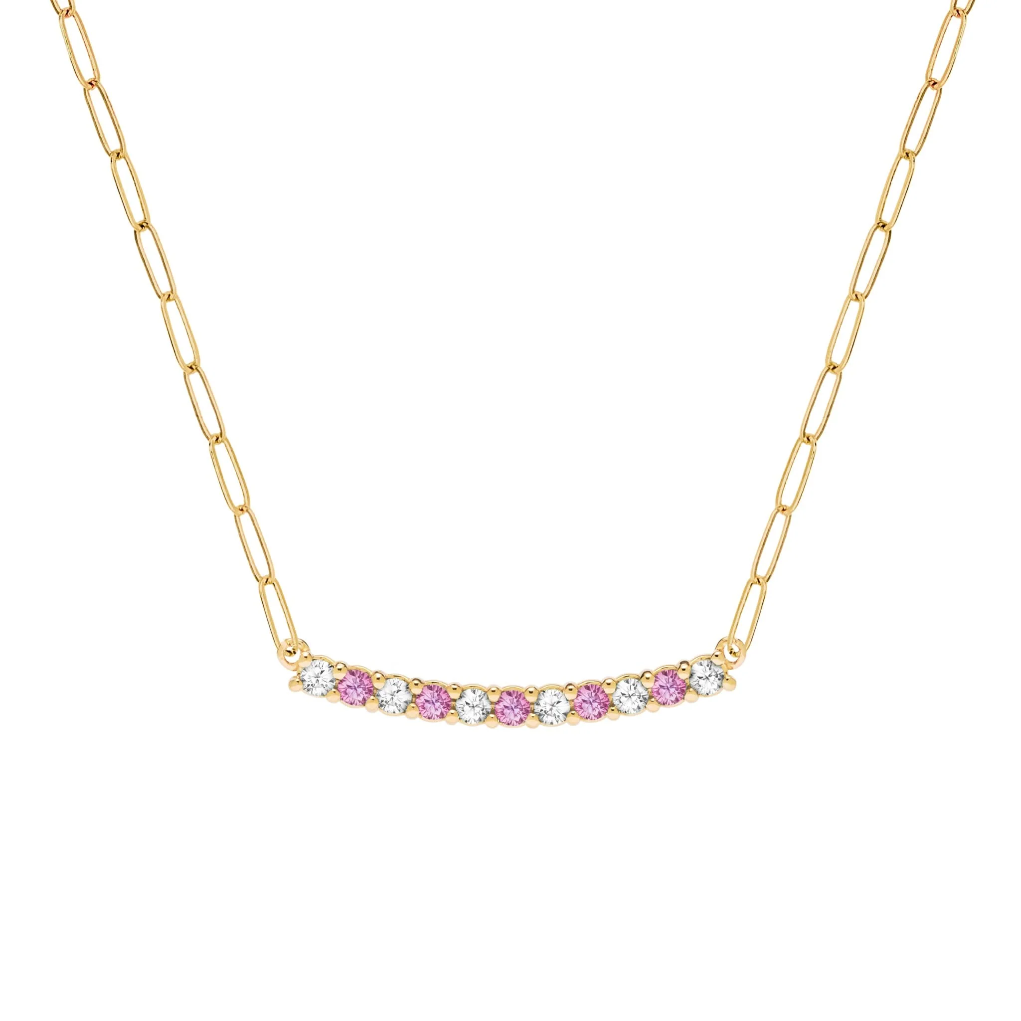 Rosecliff Diamond & Pink Sapphire Bar Adelaide Mini Necklace in 14k Gold (October)