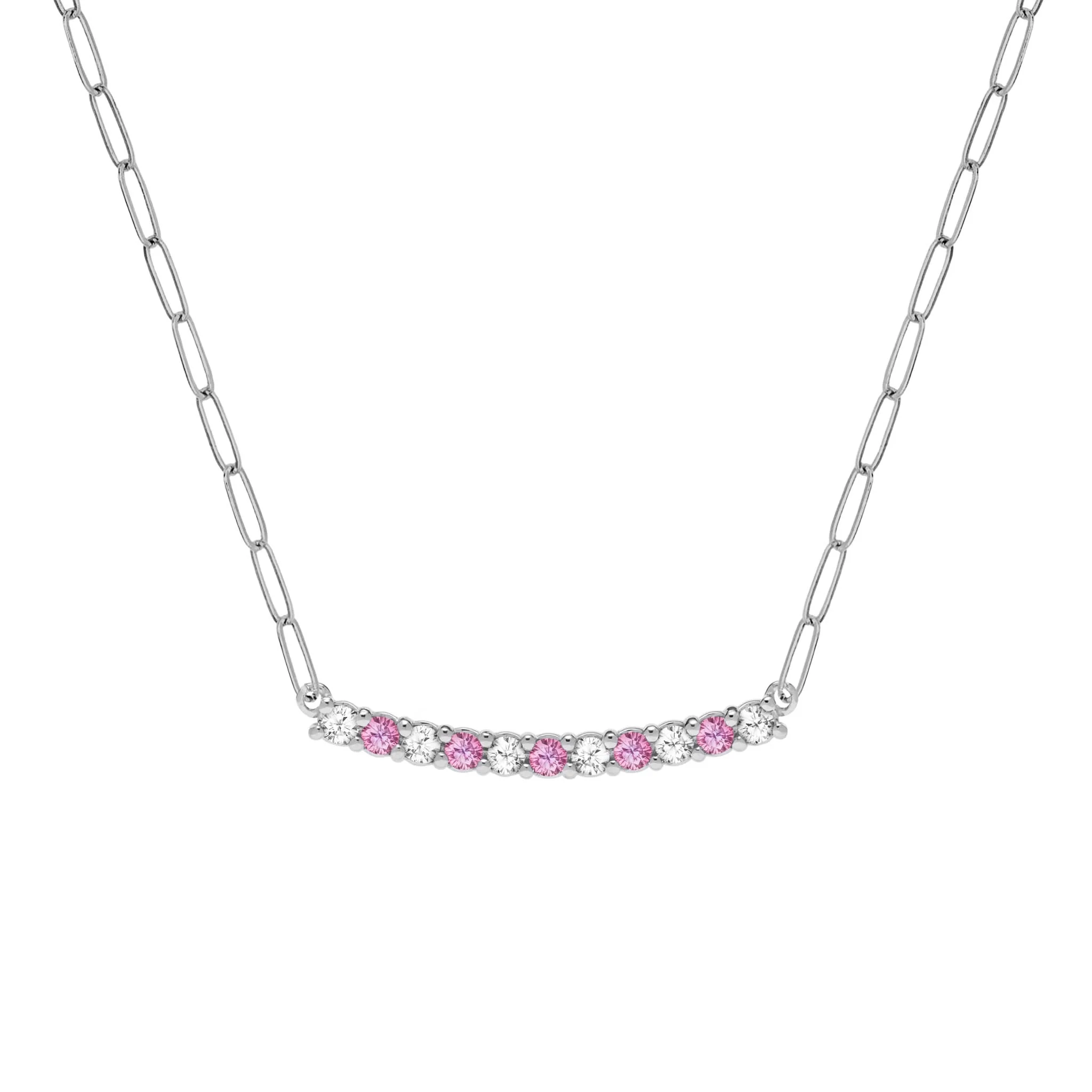 Rosecliff Diamond & Pink Sapphire Bar Adelaide Mini Necklace in 14k Gold (October) - Image 8