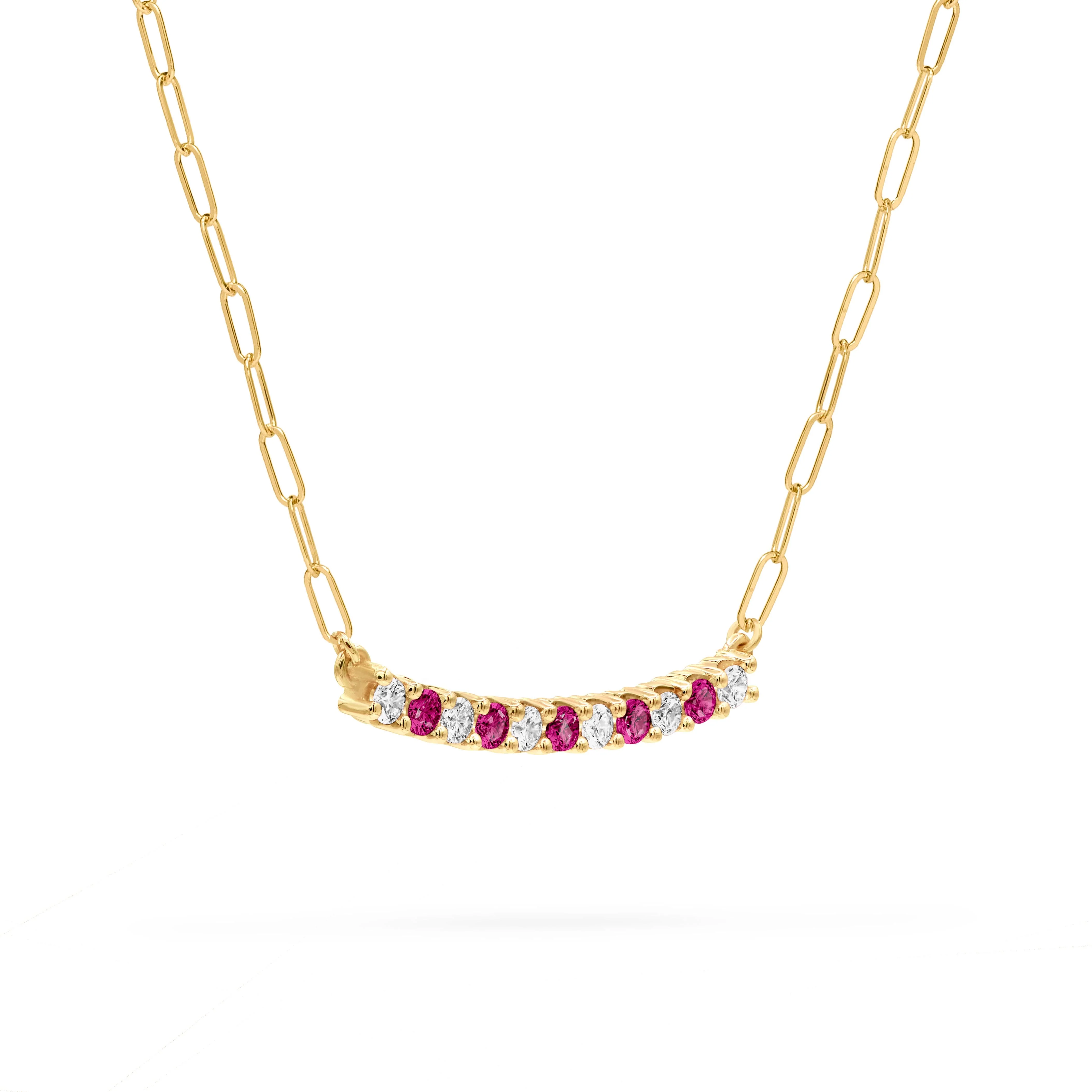 Rosecliff Diamond & Ruby Bar Adelaide Mini Necklace in 14k Gold (July) - Image 4