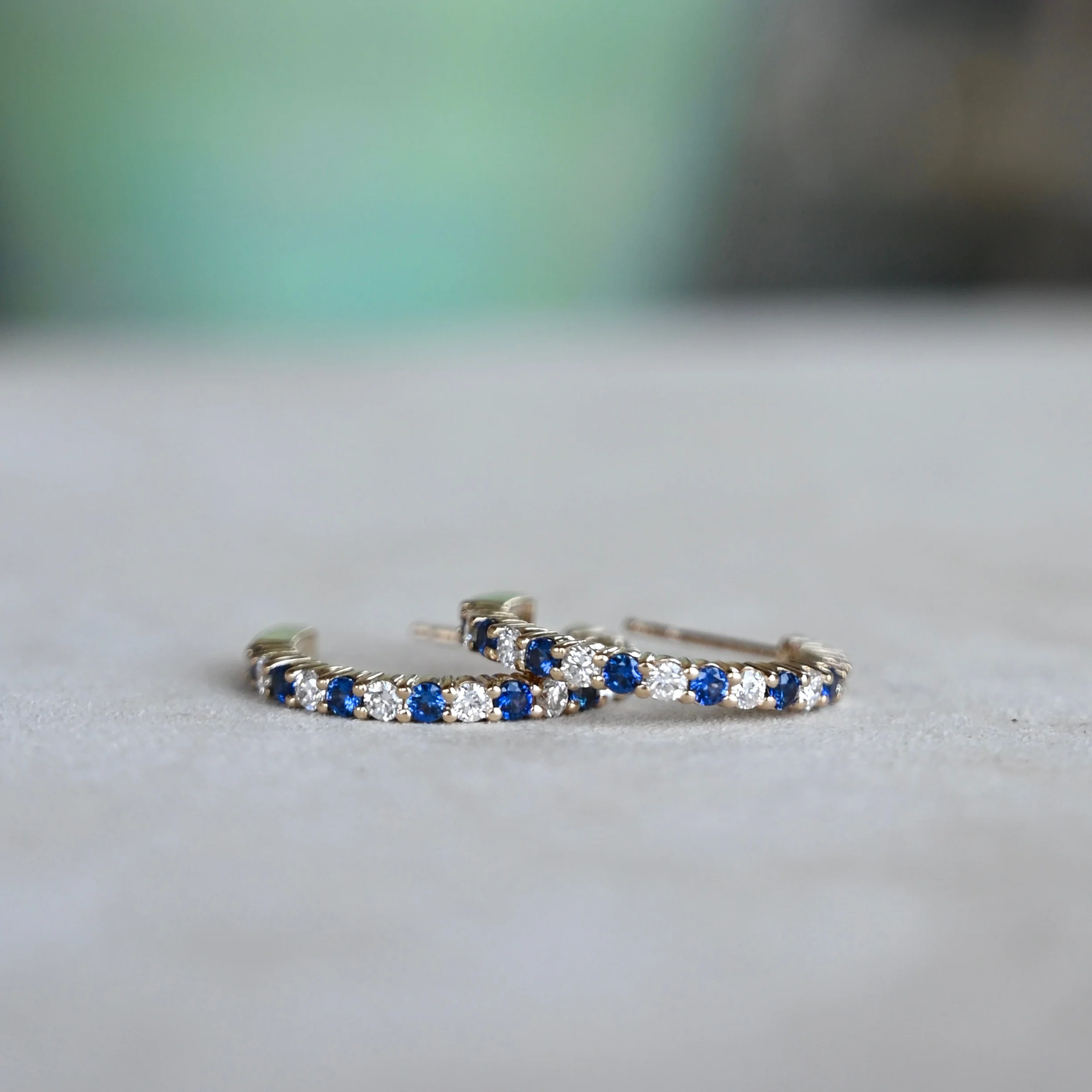 Rosecliff Diamond & Sapphire Hoop Earrings in 14k Gold (September) - Image 6