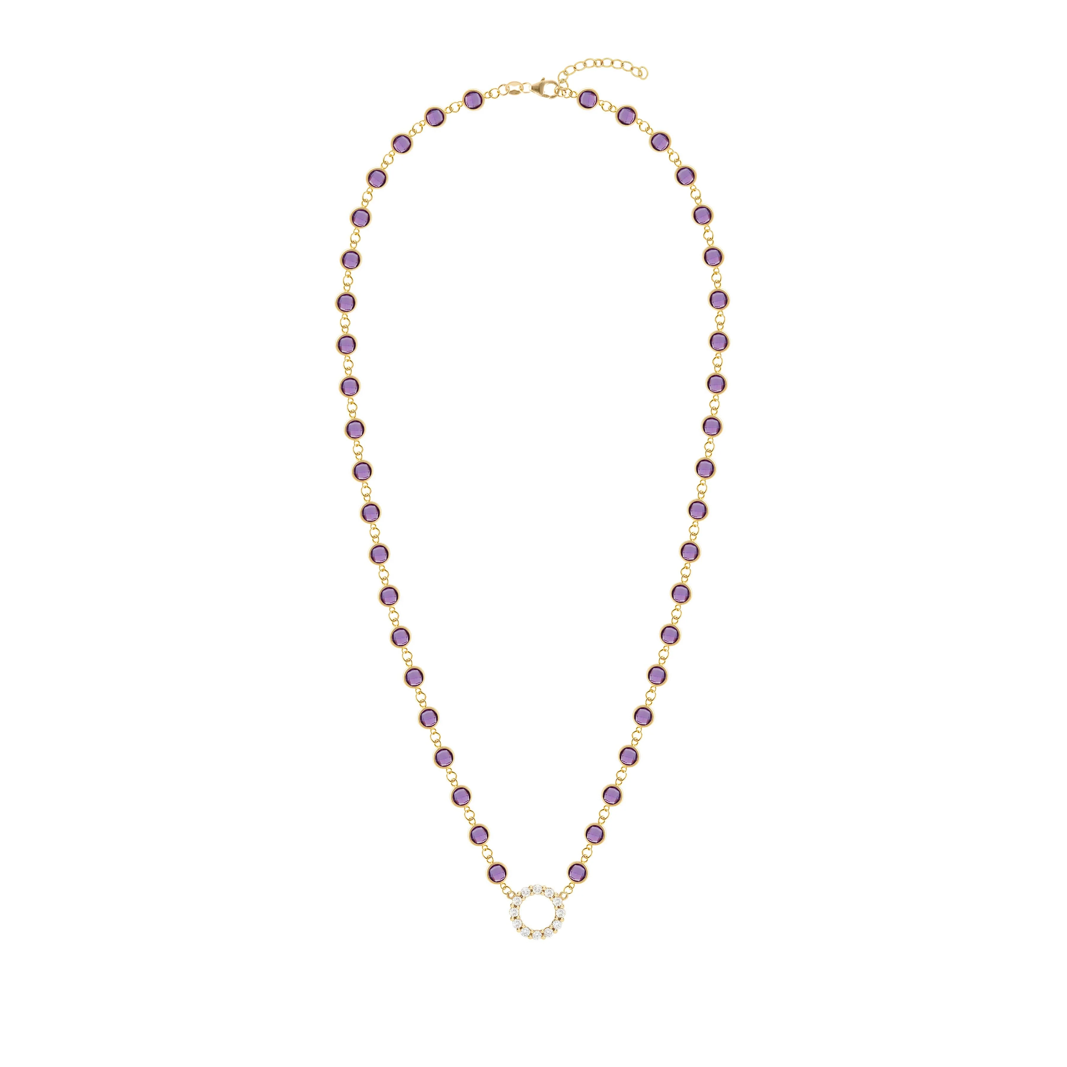 Rosecliff Diamond Small Circle & Newport Amethyst Necklace in 14k Gold (February) - Image 4