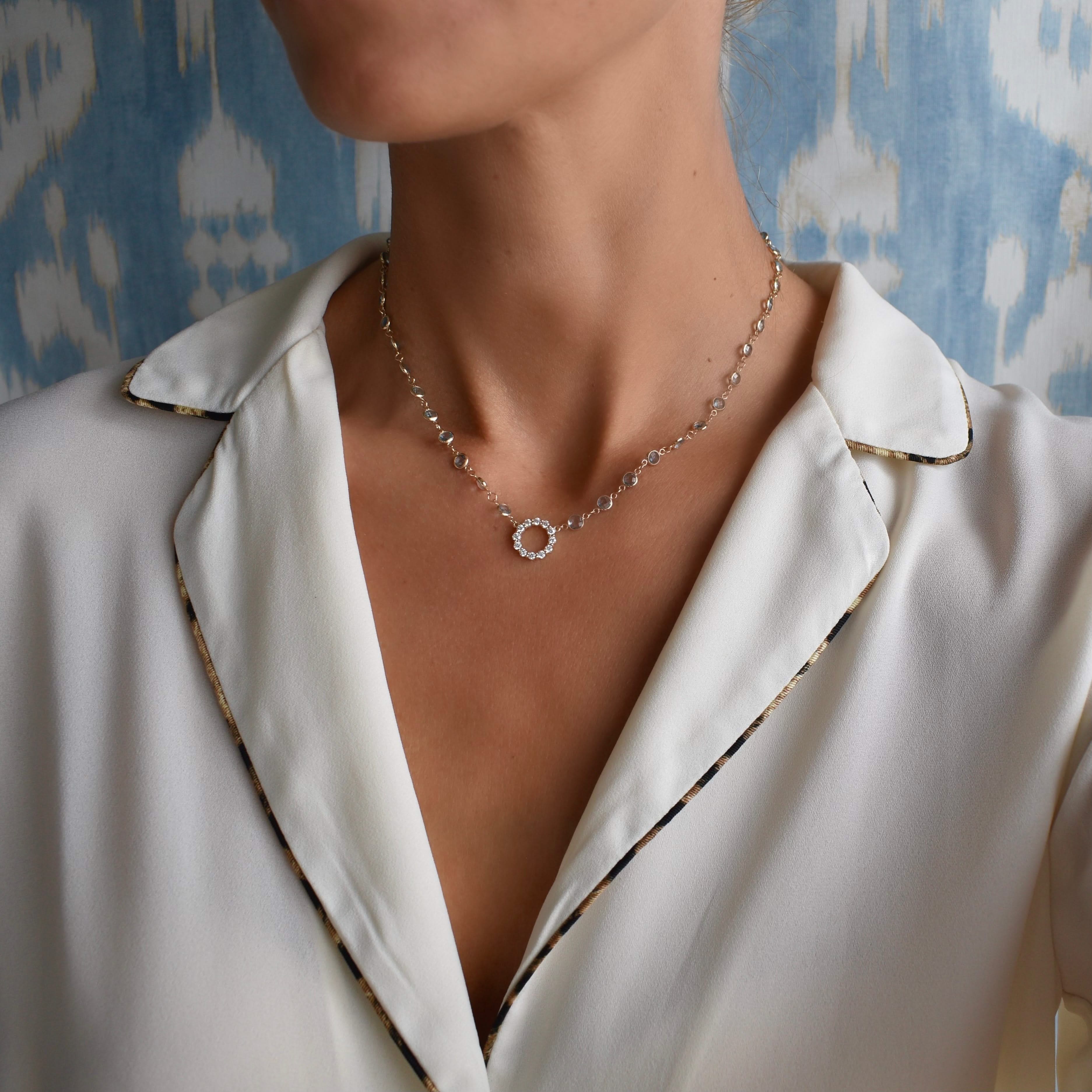 Rosecliff Diamond Small Circle & Newport Nantucket Blue Topaz Necklace in 14k Gold (December) - Image 2