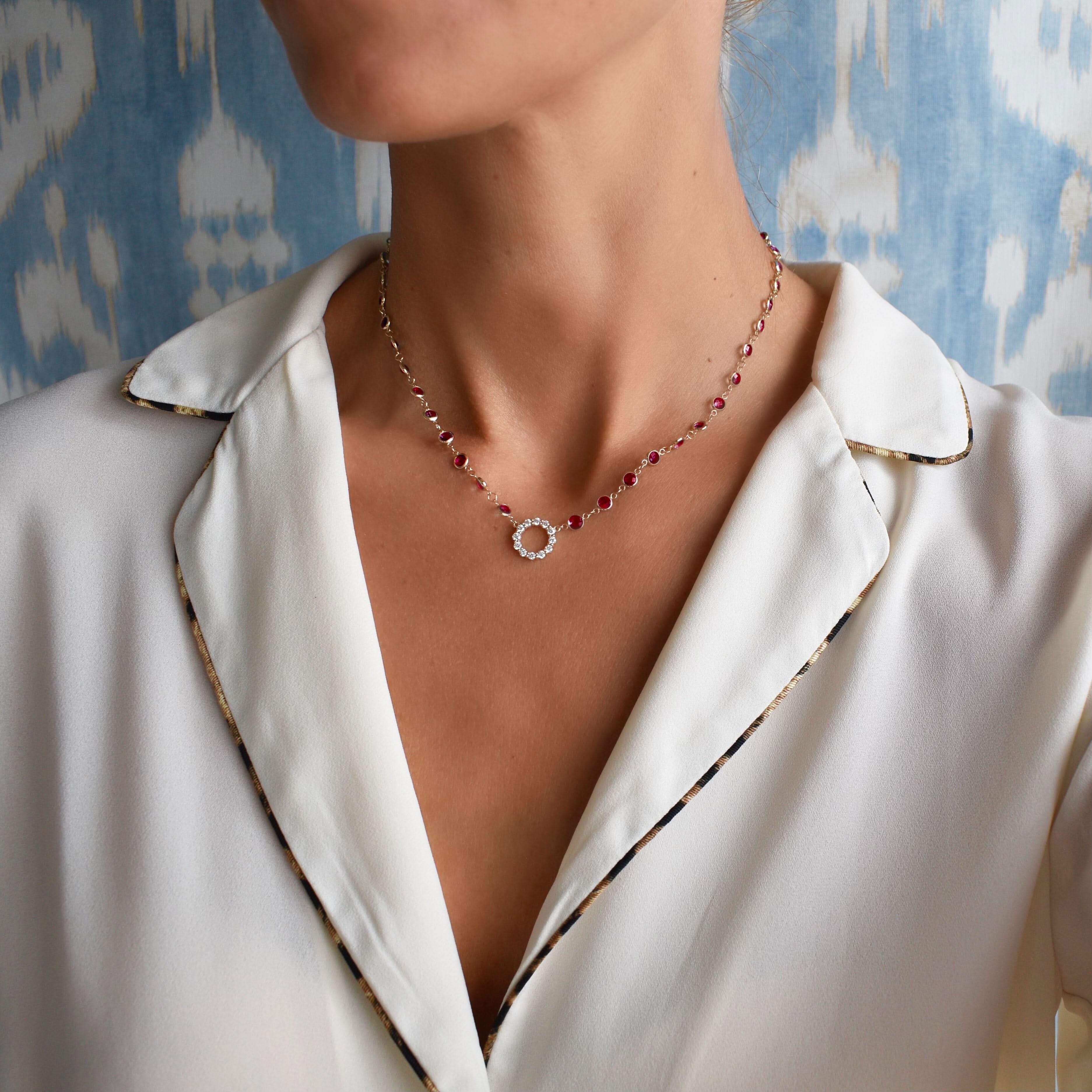 Rosecliff Diamond Small Circle & Newport Ruby Necklace in 14k Gold (July) - Image 2